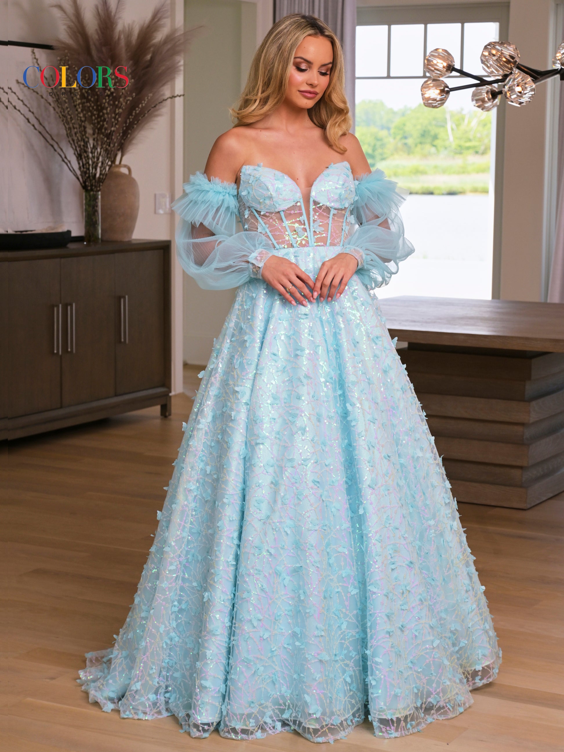 Colors 3226 Prom Long Formal Glitter Mesh Ball Gown
