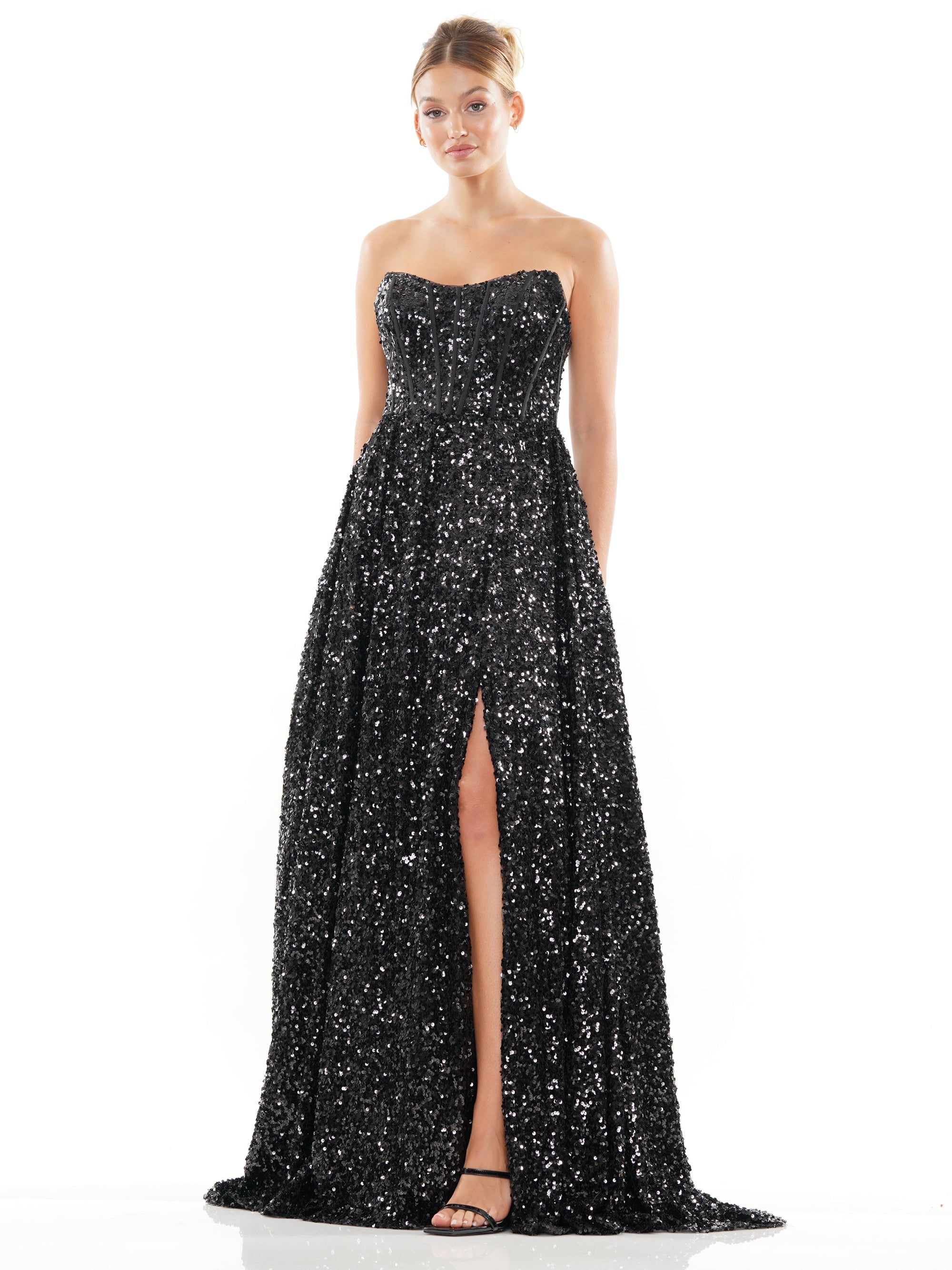 Prom Dresses Long Strapless Sequin A Line Prom Dress Black