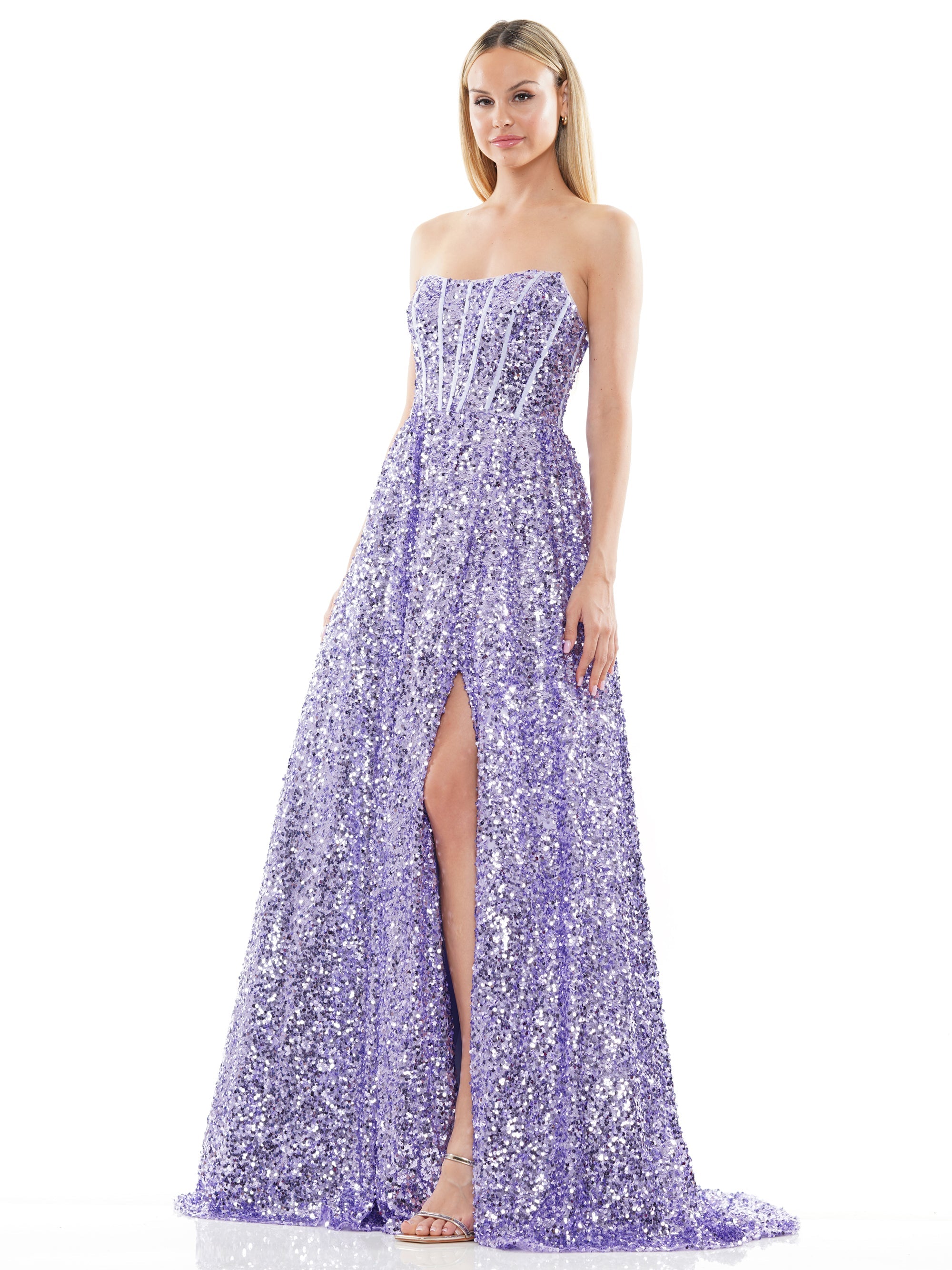 Prom Dresses Long Strapless Sequin A Line Prom Dress Lilac