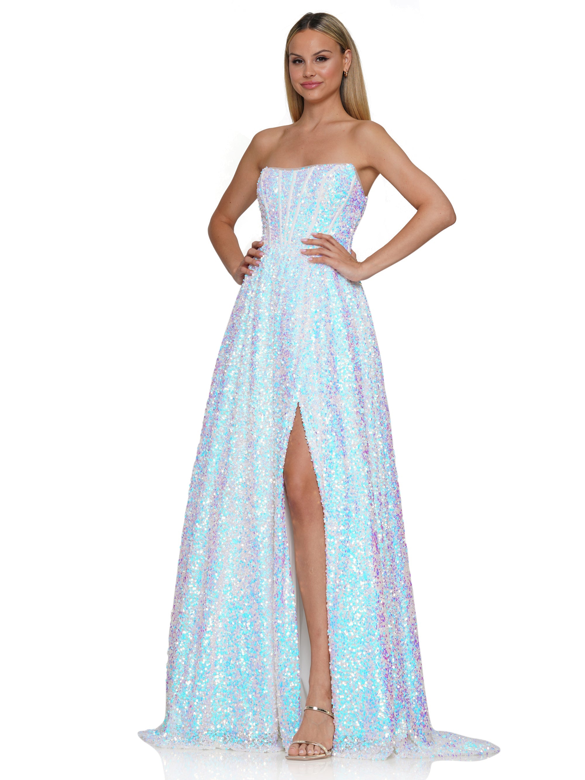 Prom Dresses Long Strapless Sequin A Line Prom Dress Off White