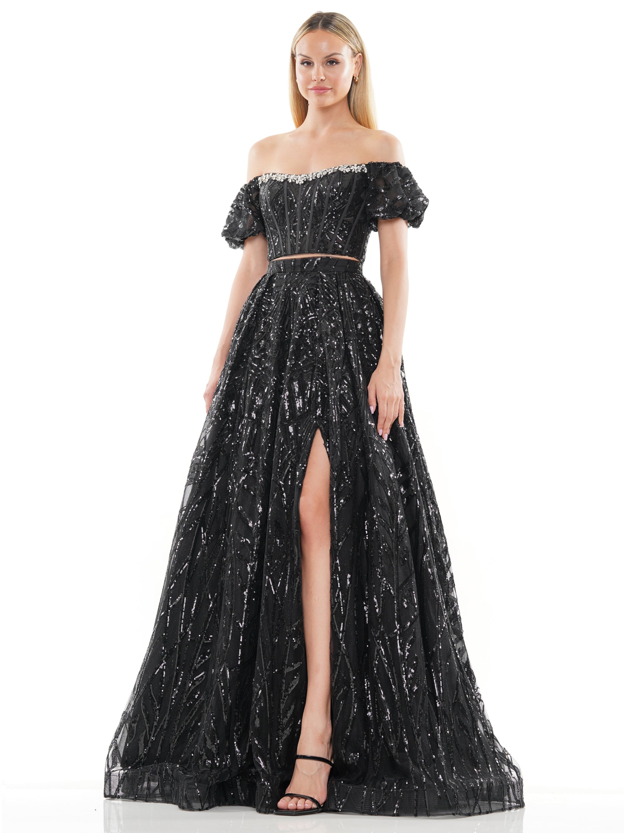 Prom Dresses Prom Long Off Shoulder Glitter Mesh Ball Gown Black