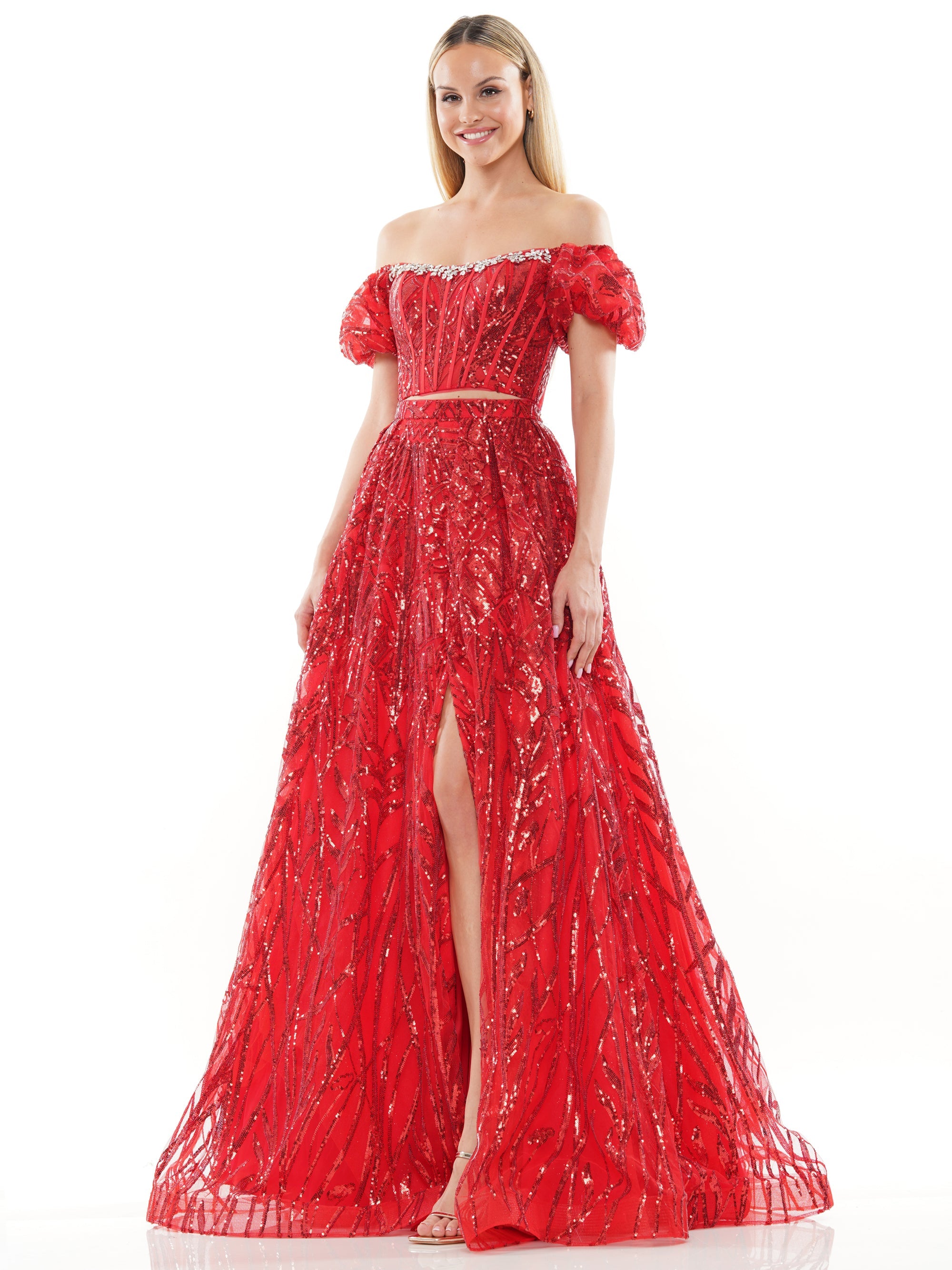 Prom Dresses Prom Long Off Shoulder Glitter Mesh Ball Gown Red