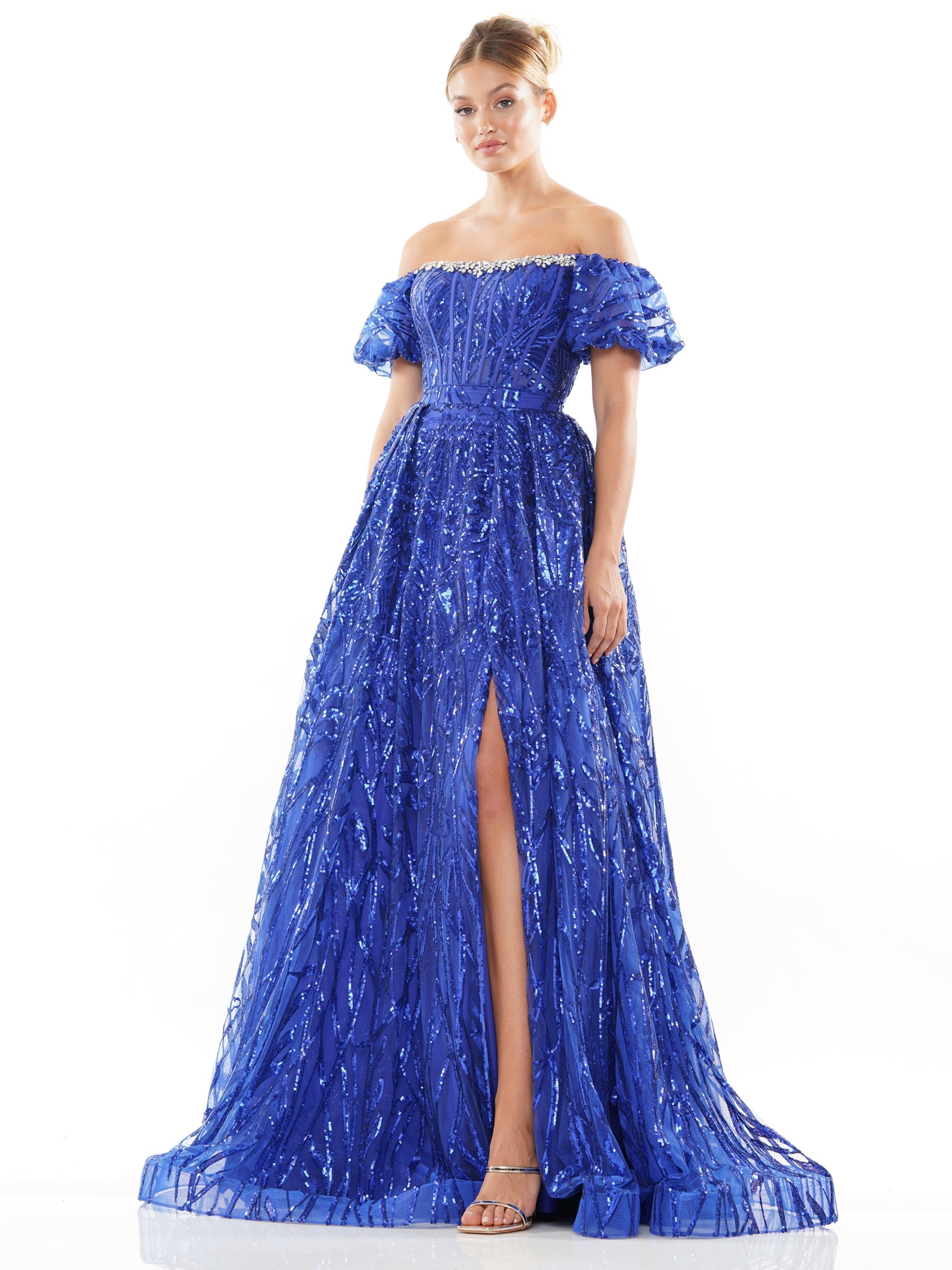 Prom Dresses Prom Long Off Shoulder Glitter Mesh Ball Gown Royal
