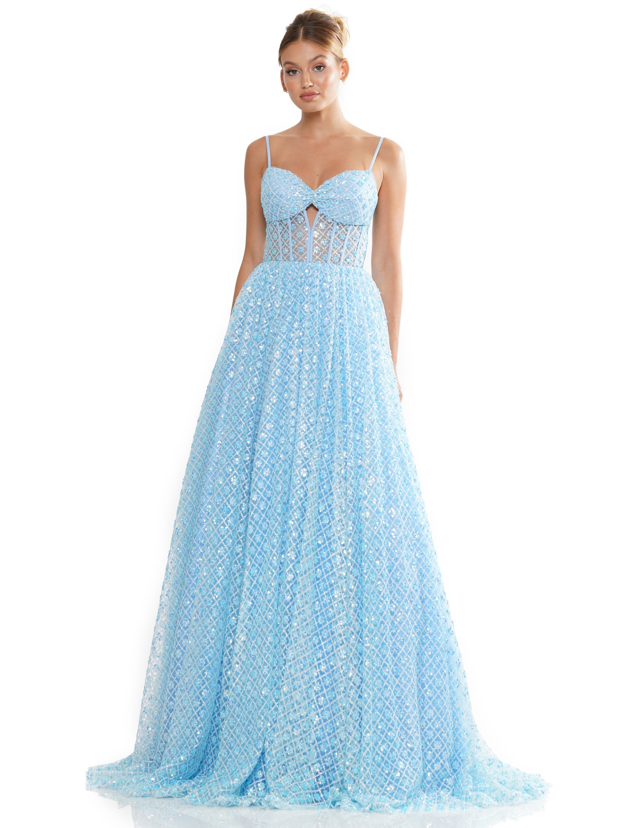 Prom Dresses Long Glitter Mesh Prom Ball Gown Blue