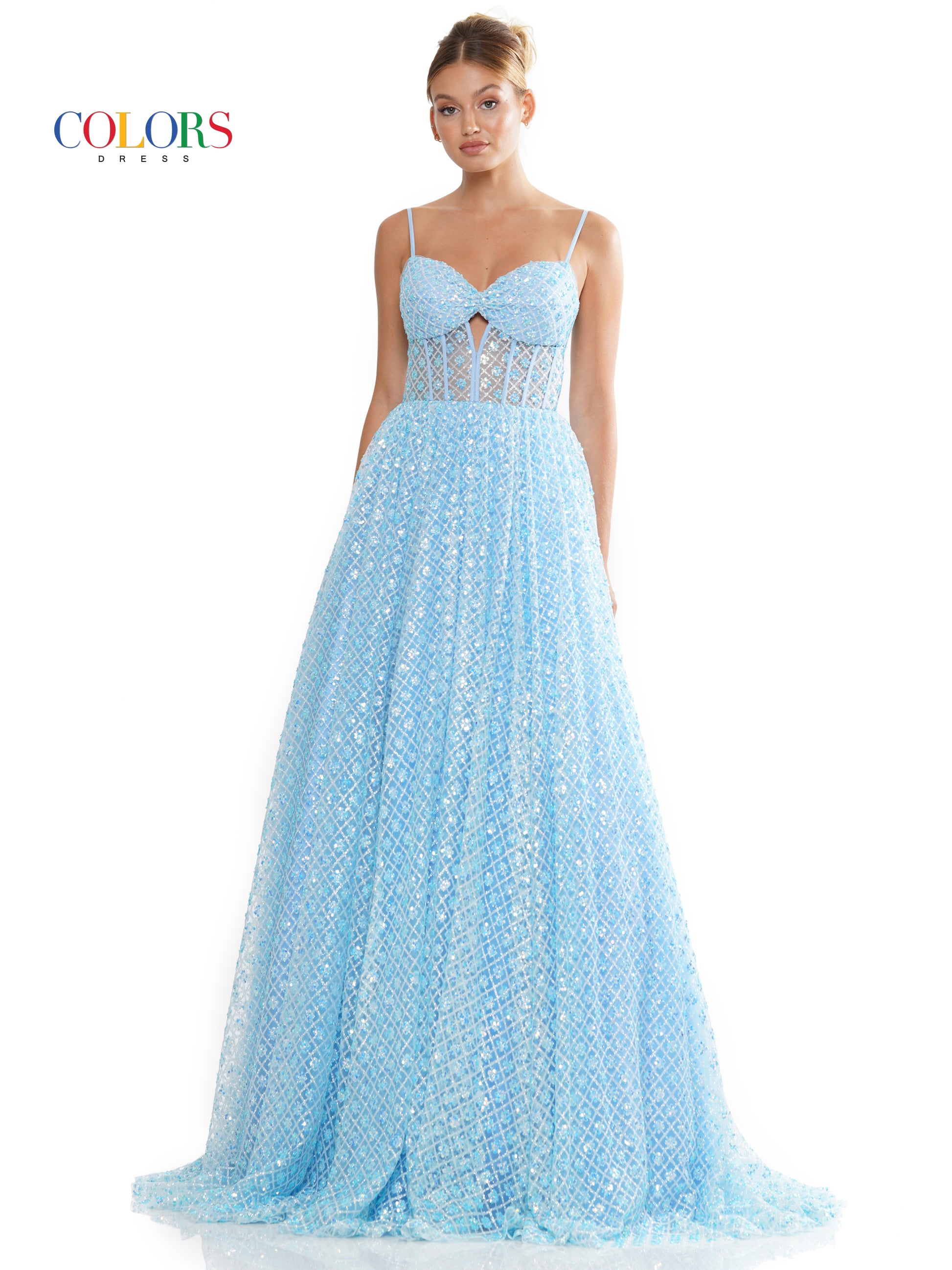 Colors 3234 Long Glitter Mesh Prom Ball Gown