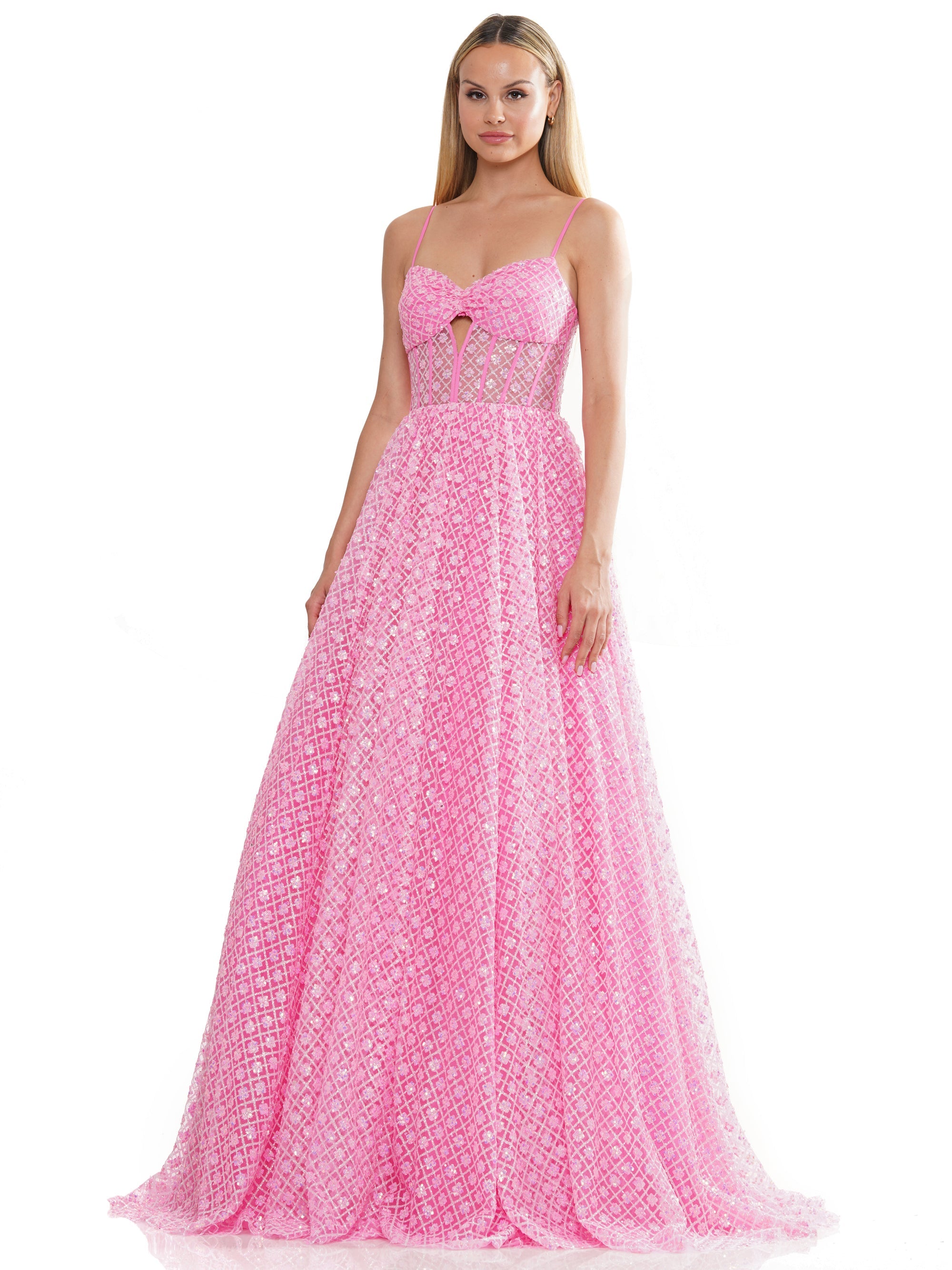 Prom Dresses Long Glitter Mesh Prom Ball Gown Hot Pink