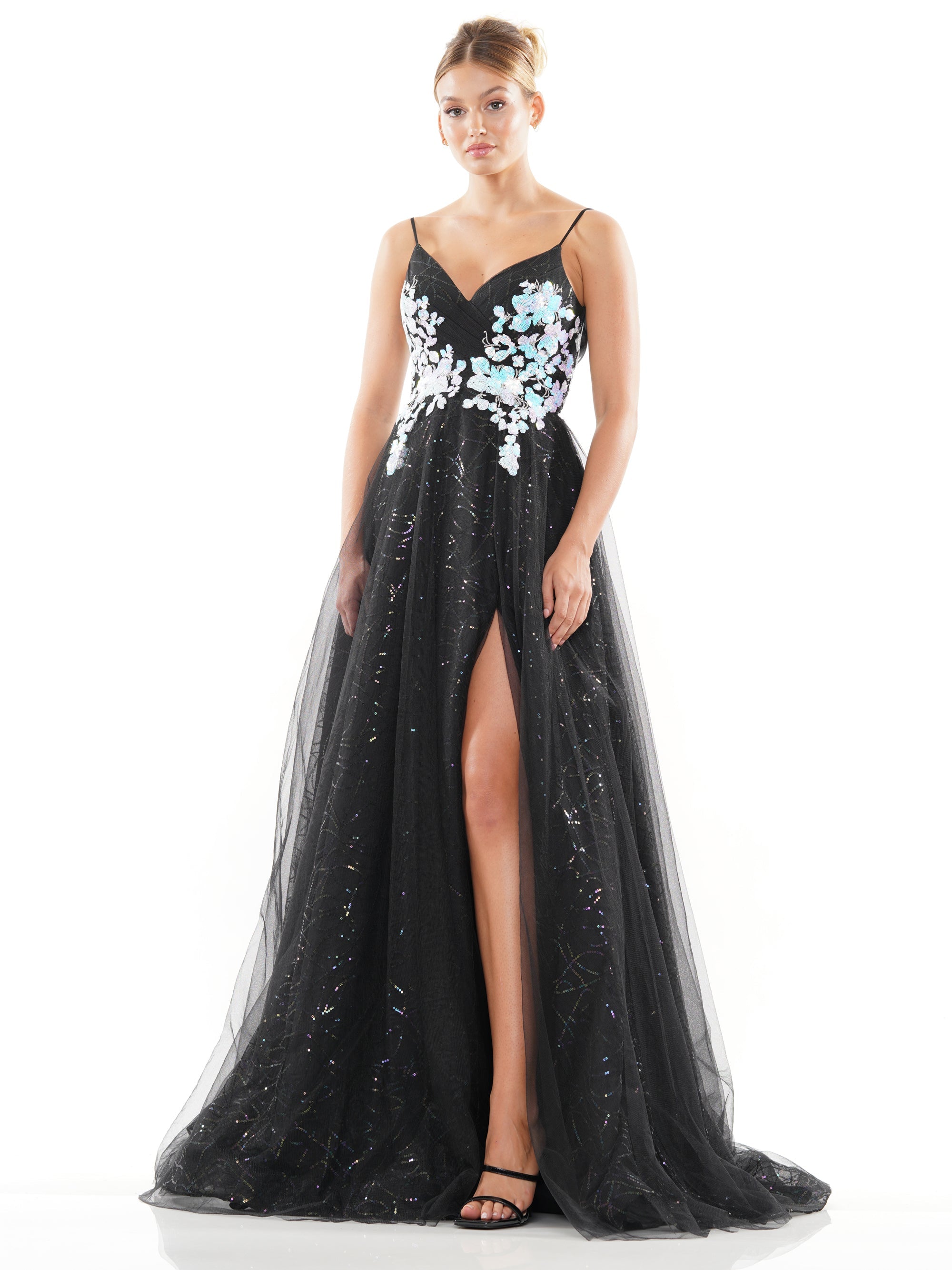 Prom Dresses Prom Long Spaghetti Strap Glitter Ball Gown Black