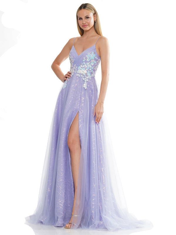 Colors 3235 Prom Long Spaghetti Strap Glitter Ball Gown