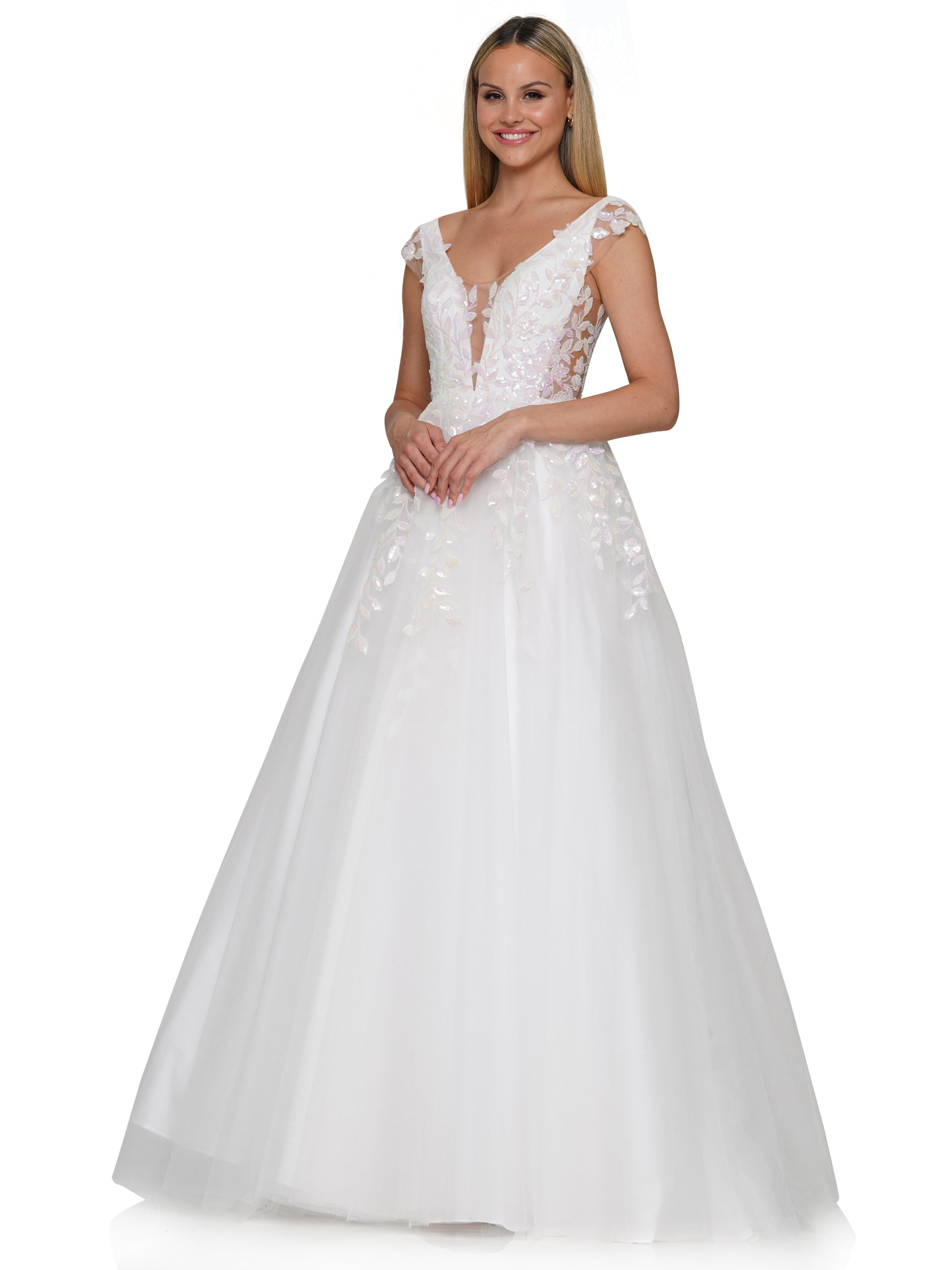 Prom Dresses Long Cap Sleeve Prom Ball Gown Off White