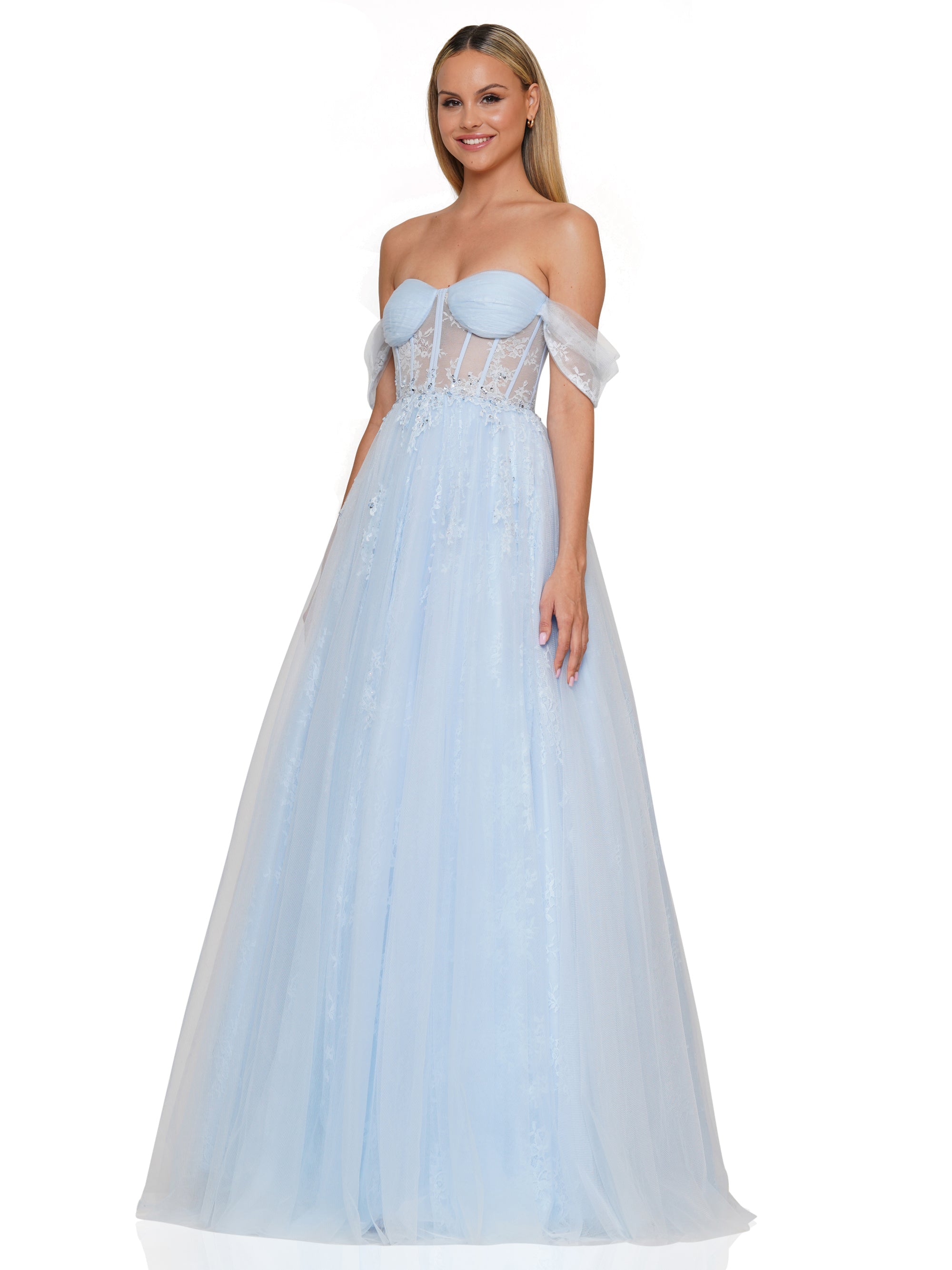 Prom Dresses Long Formal Off Shoulder Prom Ball Gown Light Blue