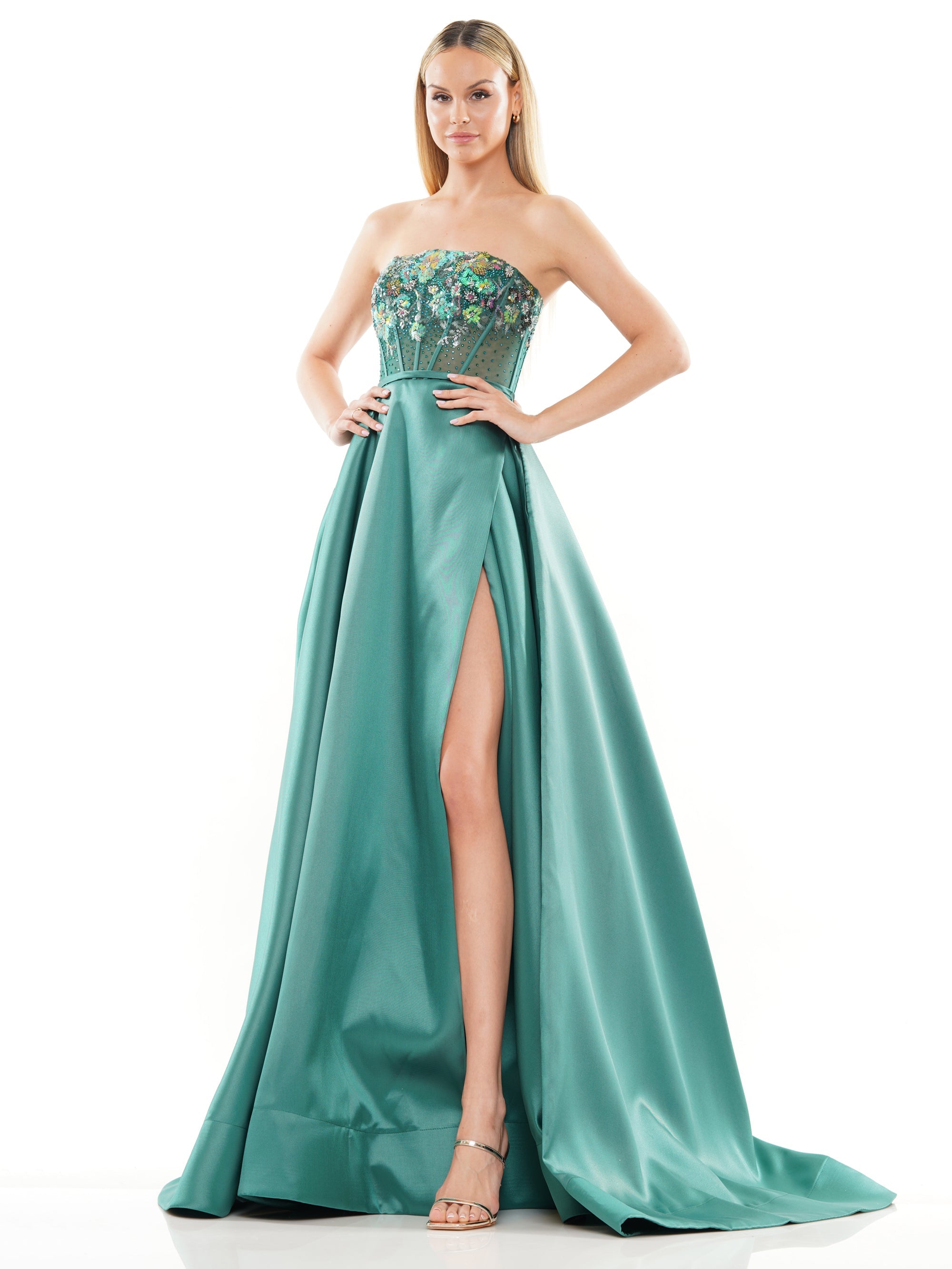 Prom Dresses Long Strapless Mikado Prom Ball Gown Emerald