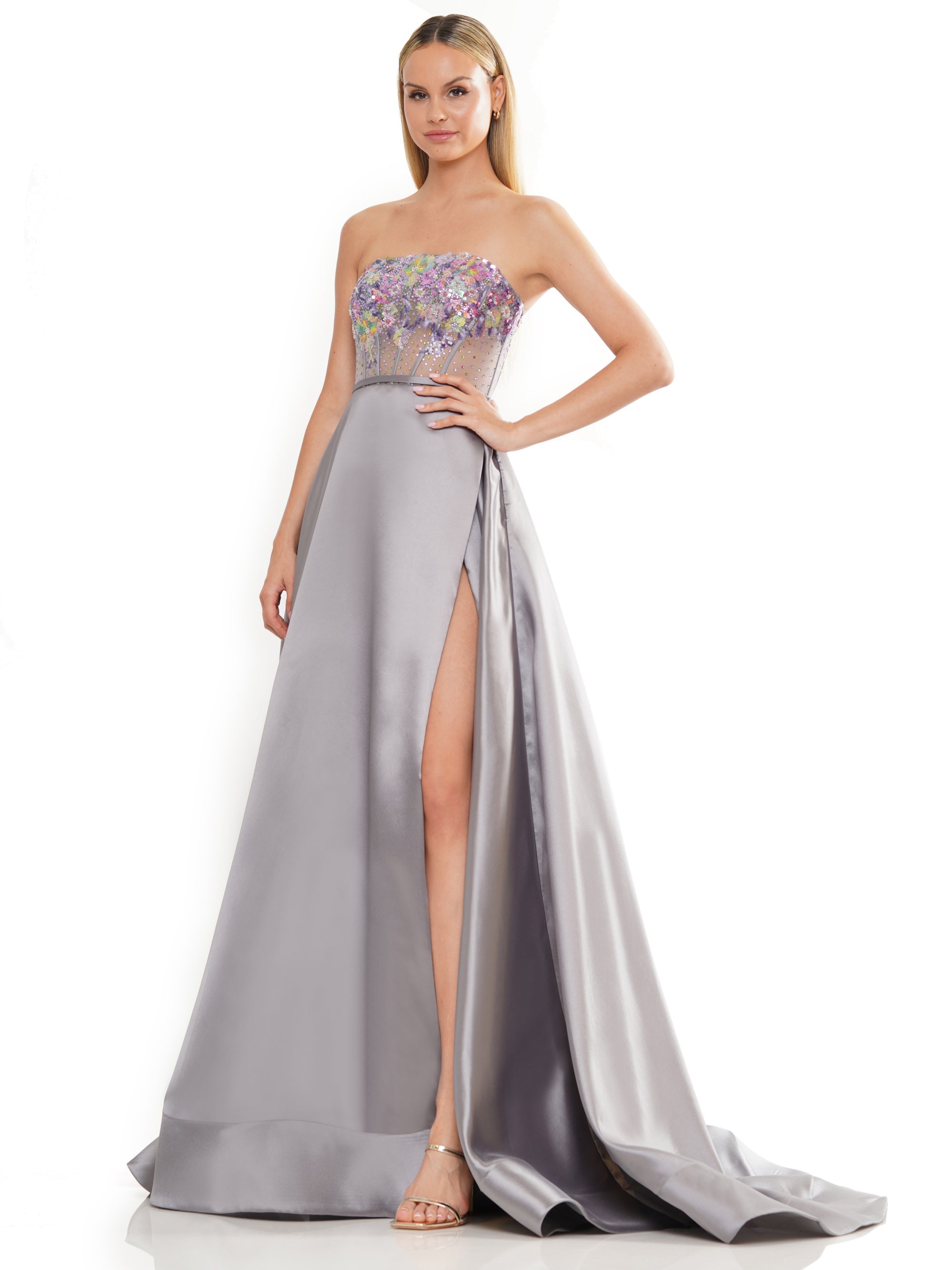 Prom Dresses Long Strapless Mikado Prom Ball Gown Grey