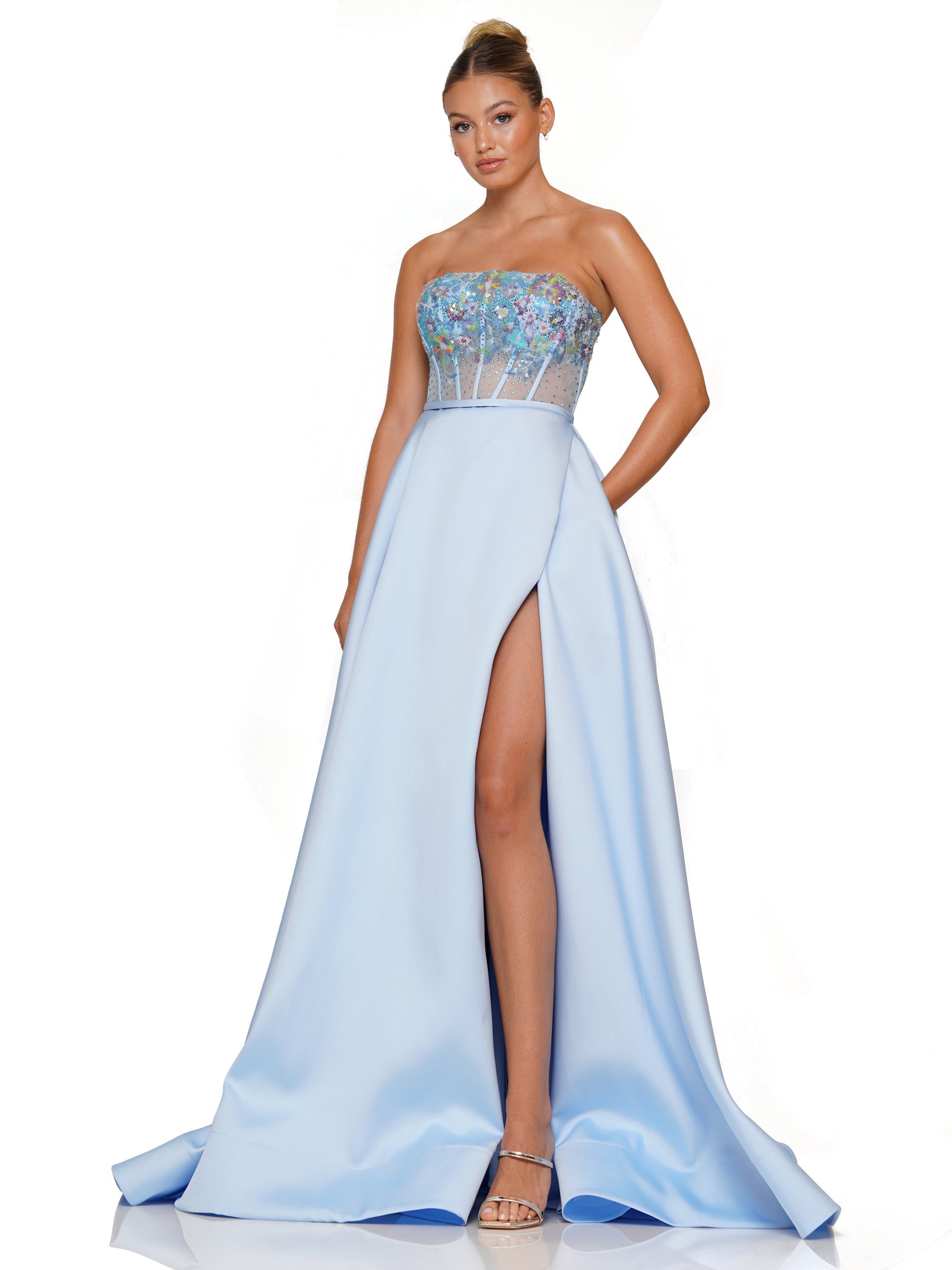 Prom Dresses Long Strapless Mikado Prom Ball Gown Light Blue