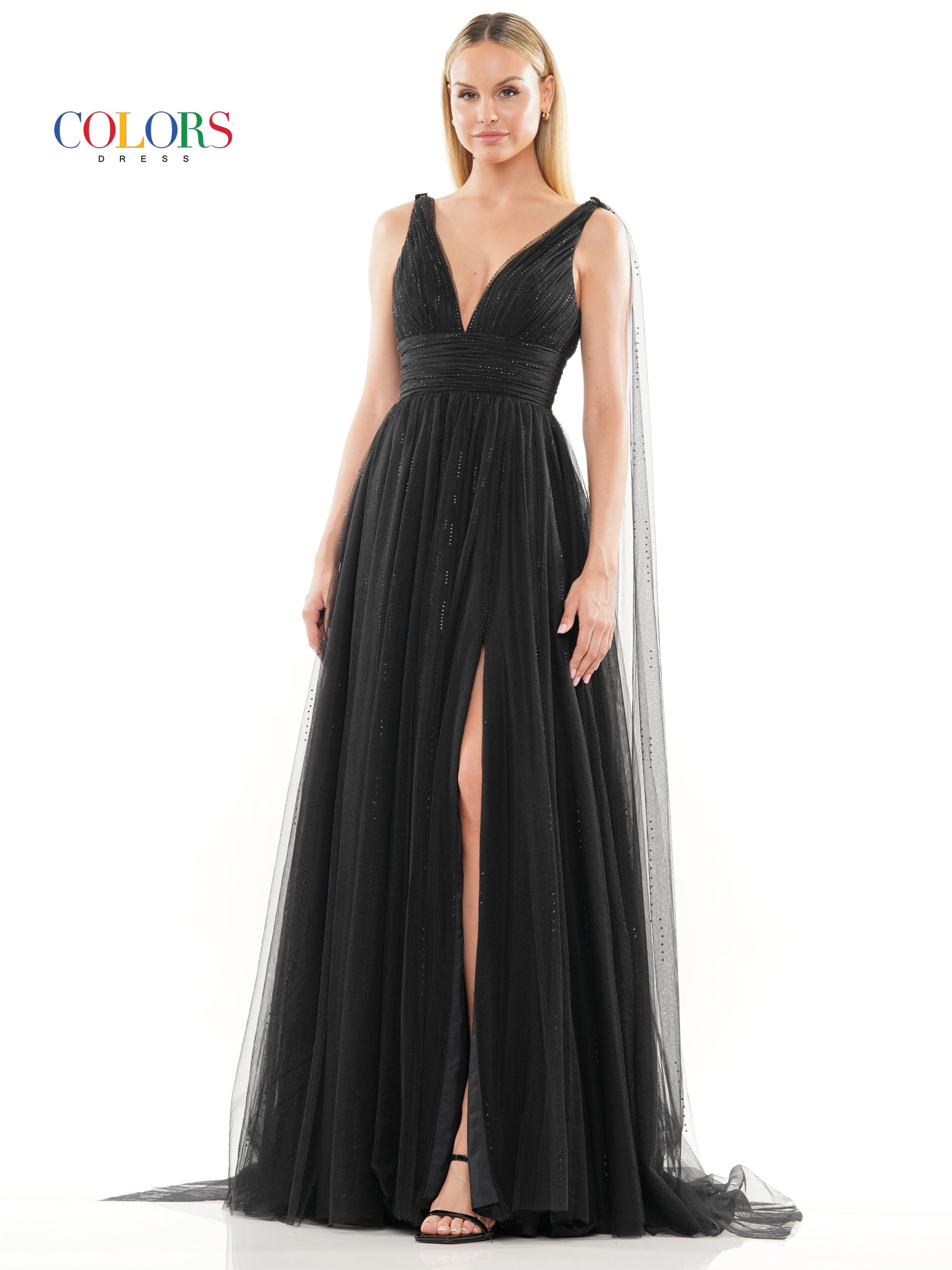 Colors 3242 Long Formal Beaded mesh A Line Prom Dress
