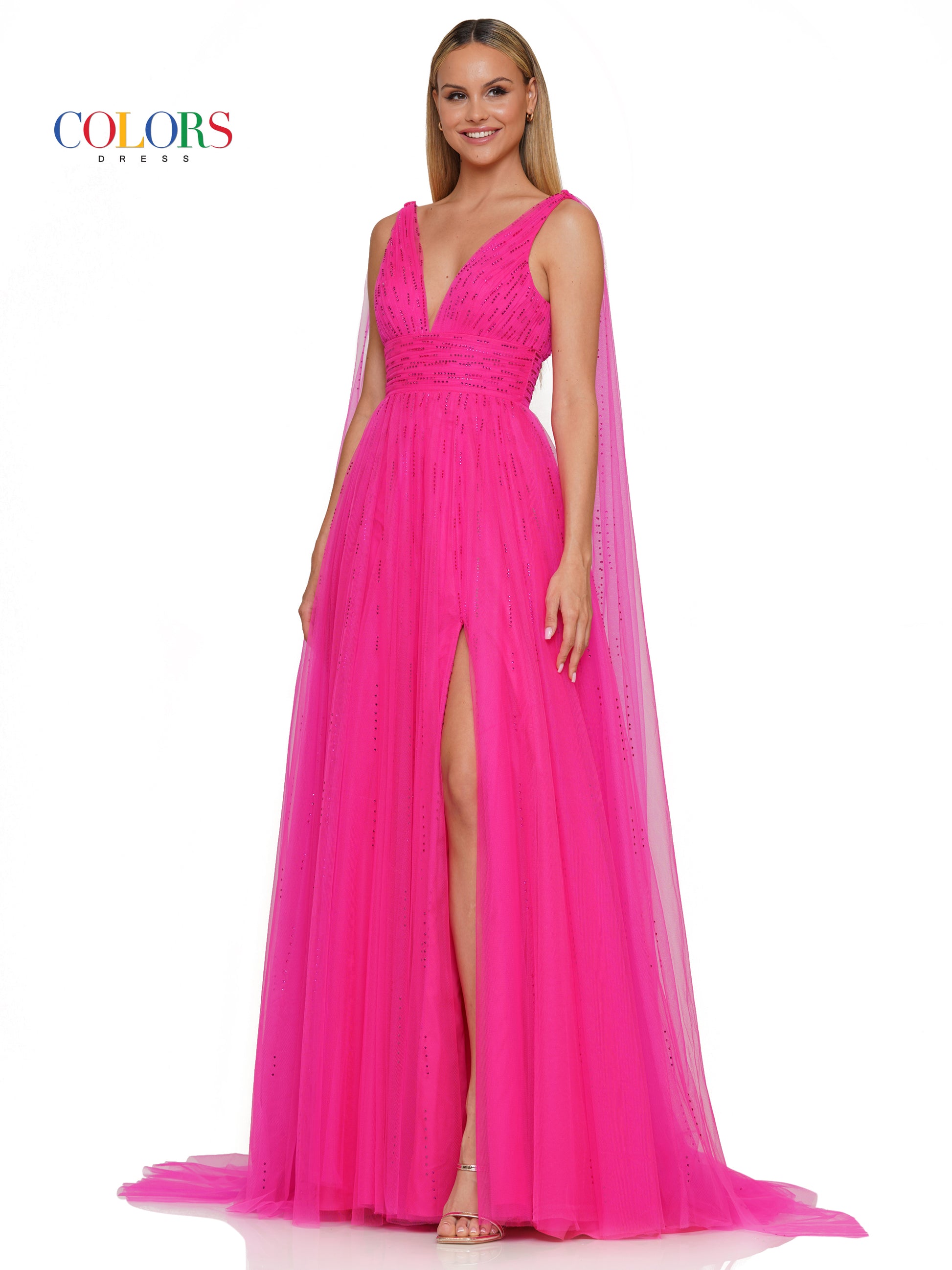 Colors 3242 Long Formal Beaded mesh A Line Prom Dress