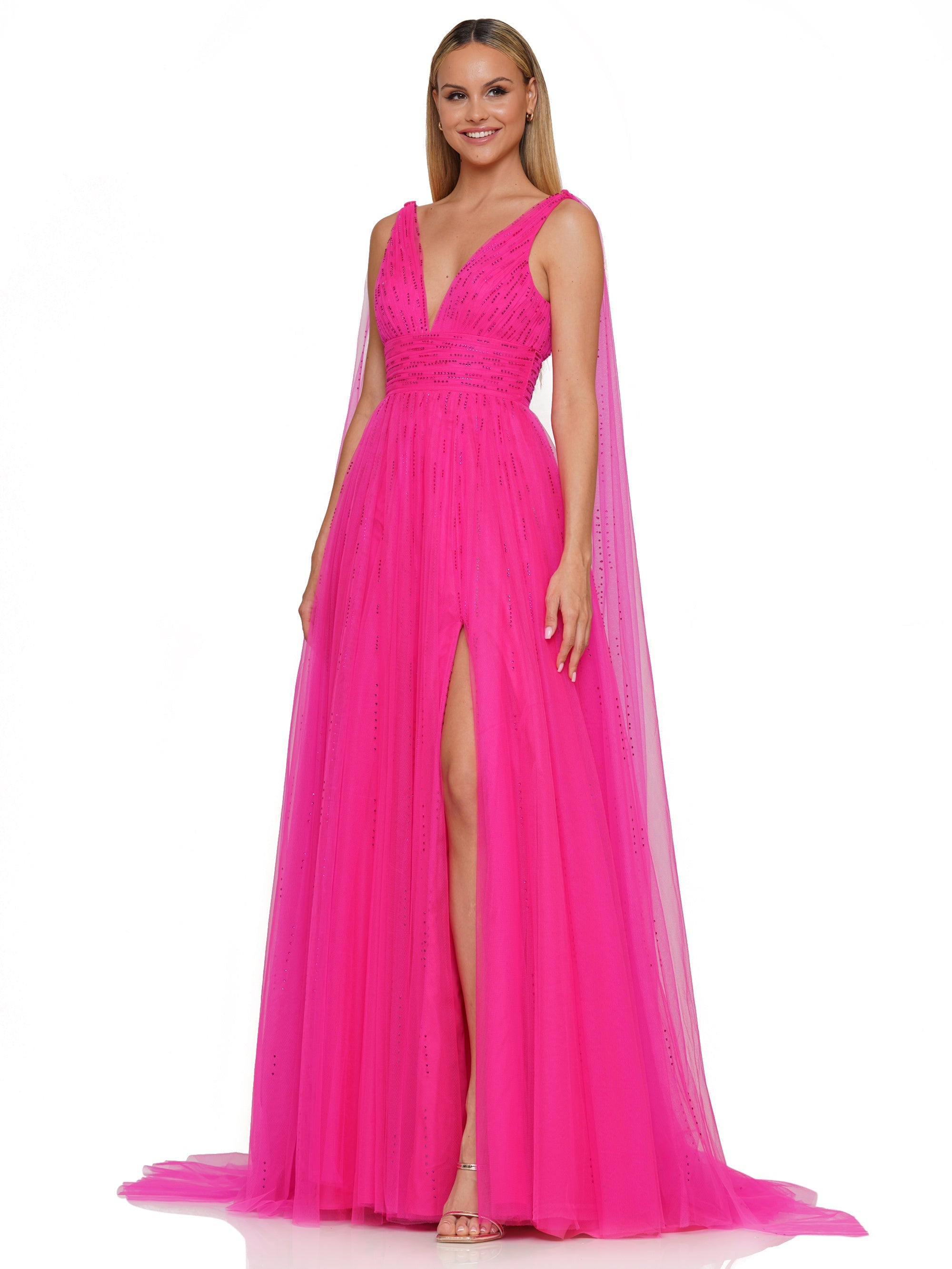 Prom Dresses Long Formal Beaded mesh A Line Prom Dress Magenta
