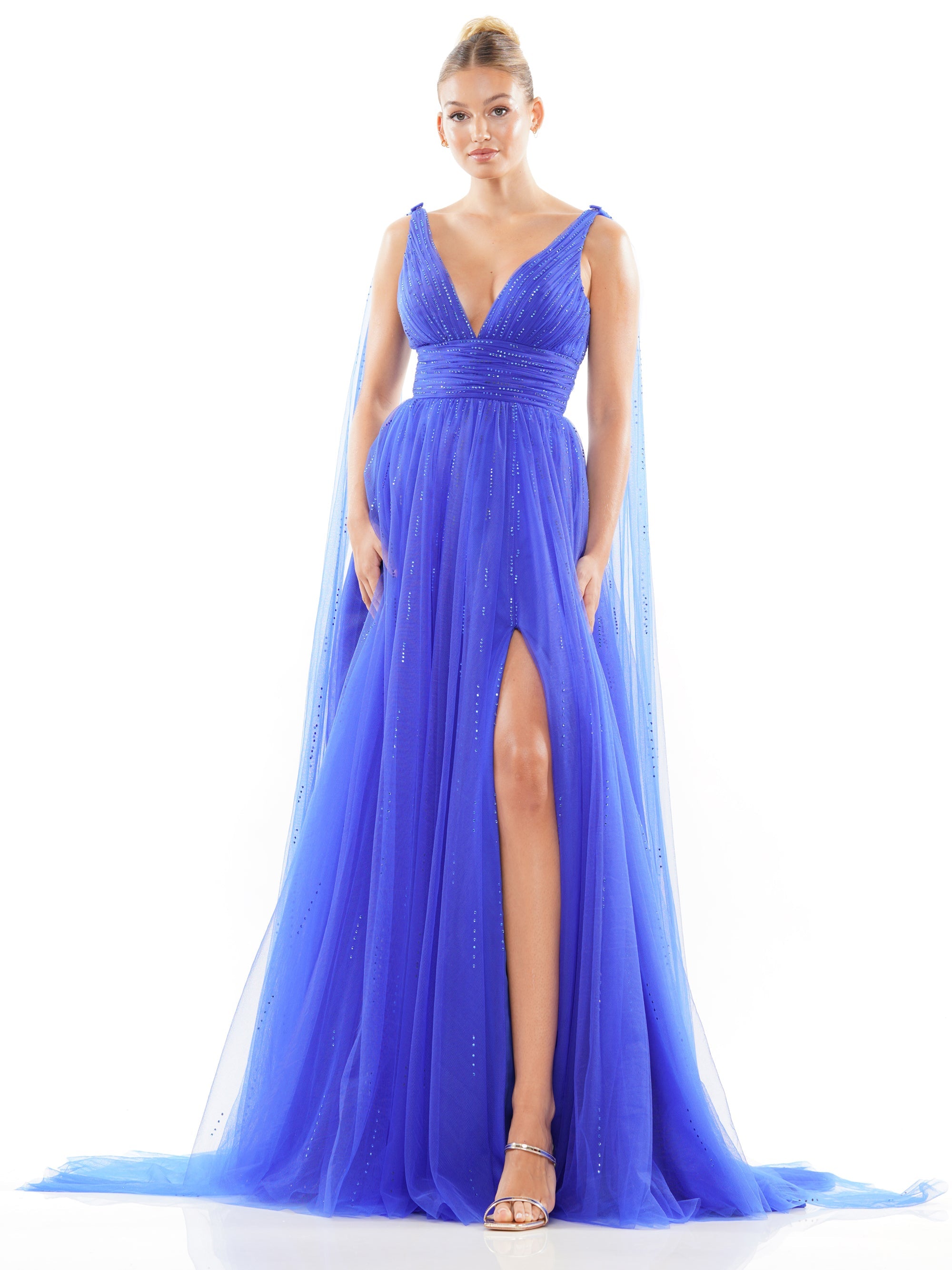 Prom Dresses Long Formal Beaded mesh A Line Prom Dress Royal