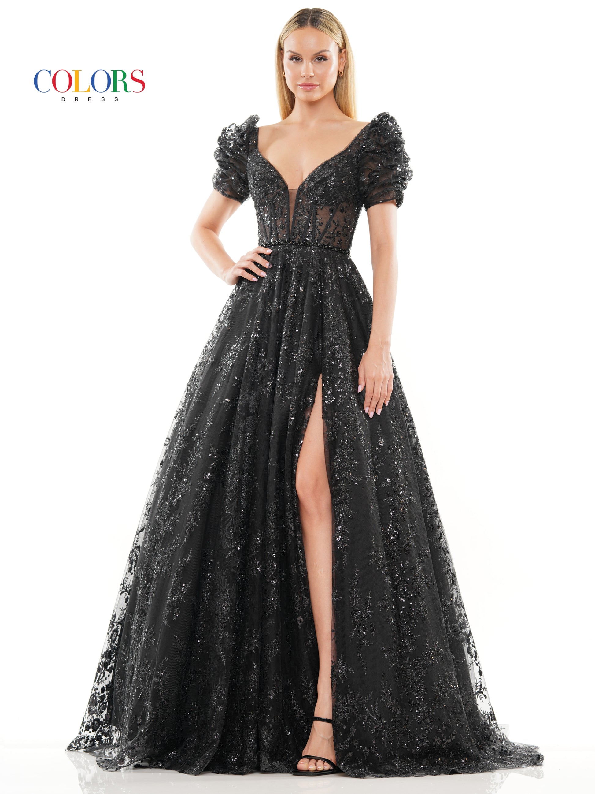 Colors 3243 Prom Long Formal Glitter Ball Gown