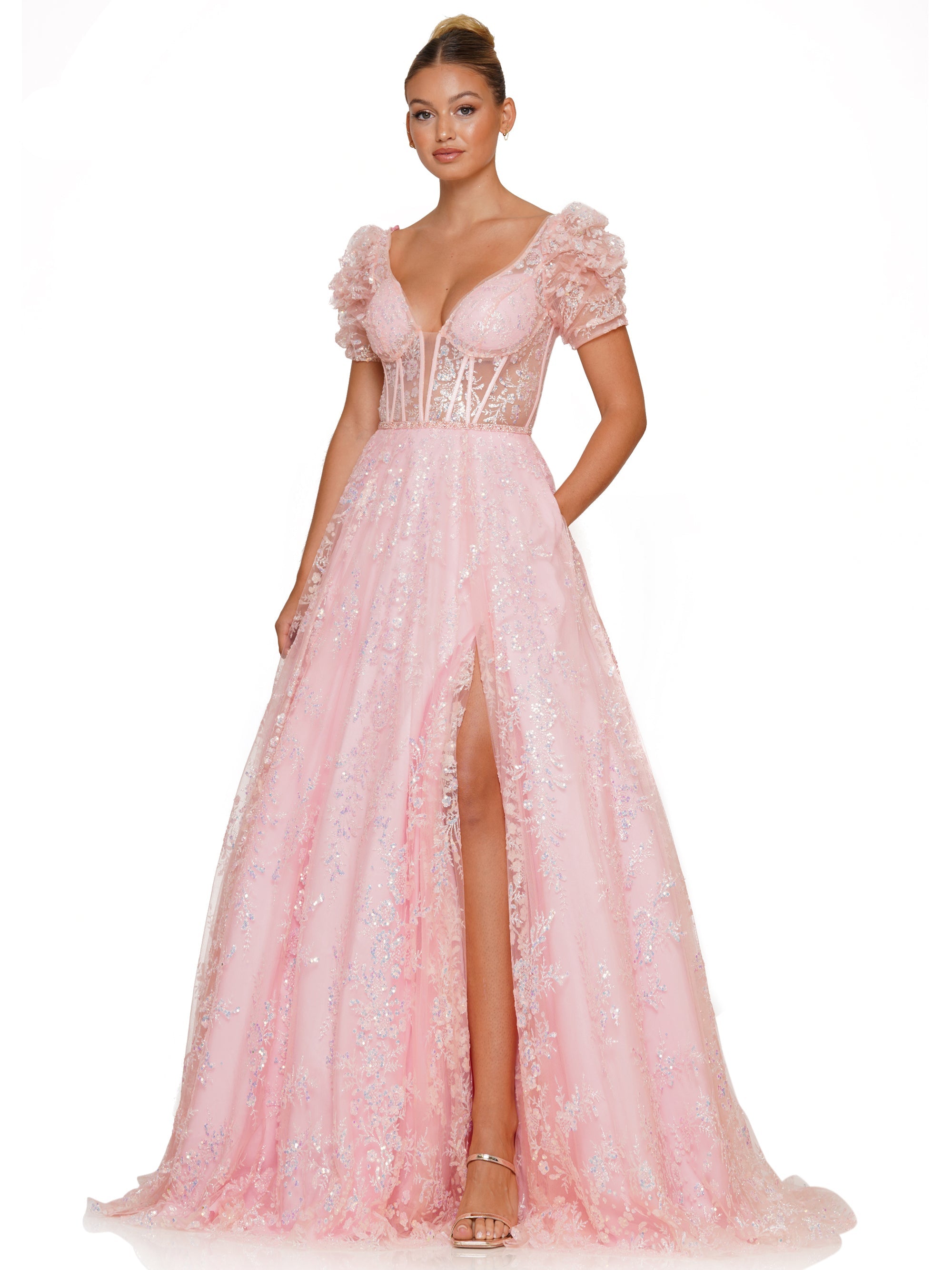 Prom Dresses Prom Long Formal Glitter Ball Gown Light Pink