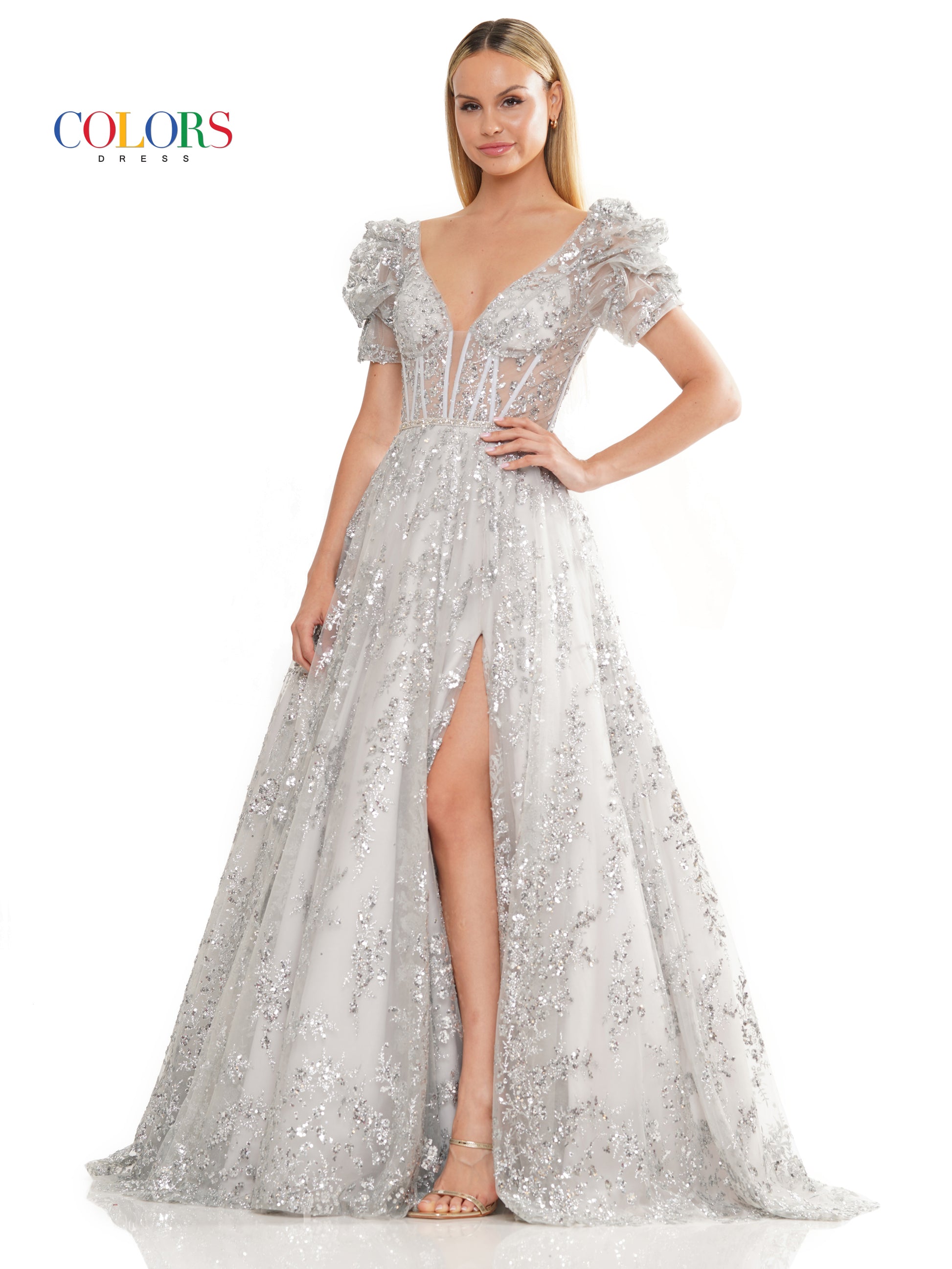 Colors 3243 Prom Long Formal Glitter Ball Gown