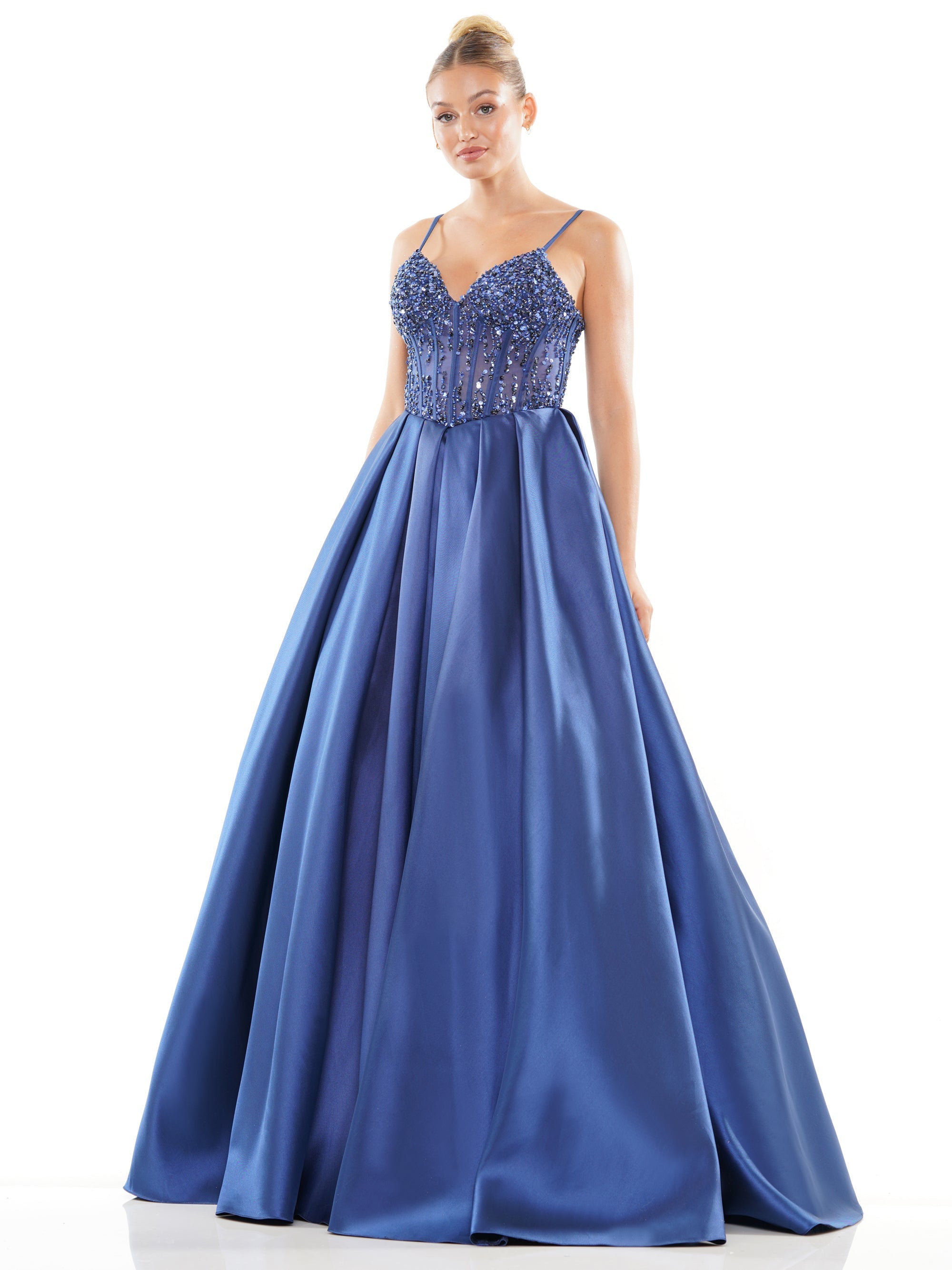 Prom Dresses Prom Long Spaghetti Strap Mikado Ball Gown Blueberry
