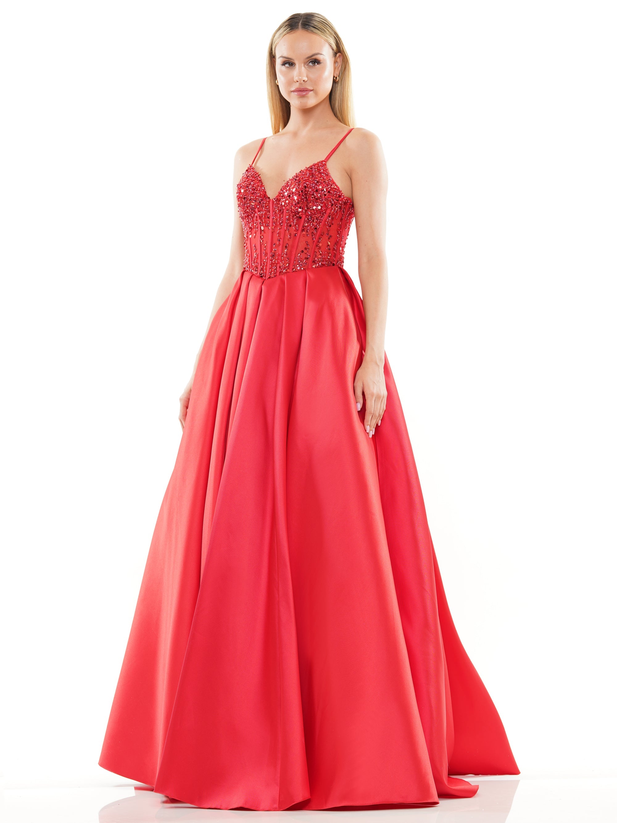Prom Dresses Prom Long Spaghetti Strap Mikado Ball Gown Red