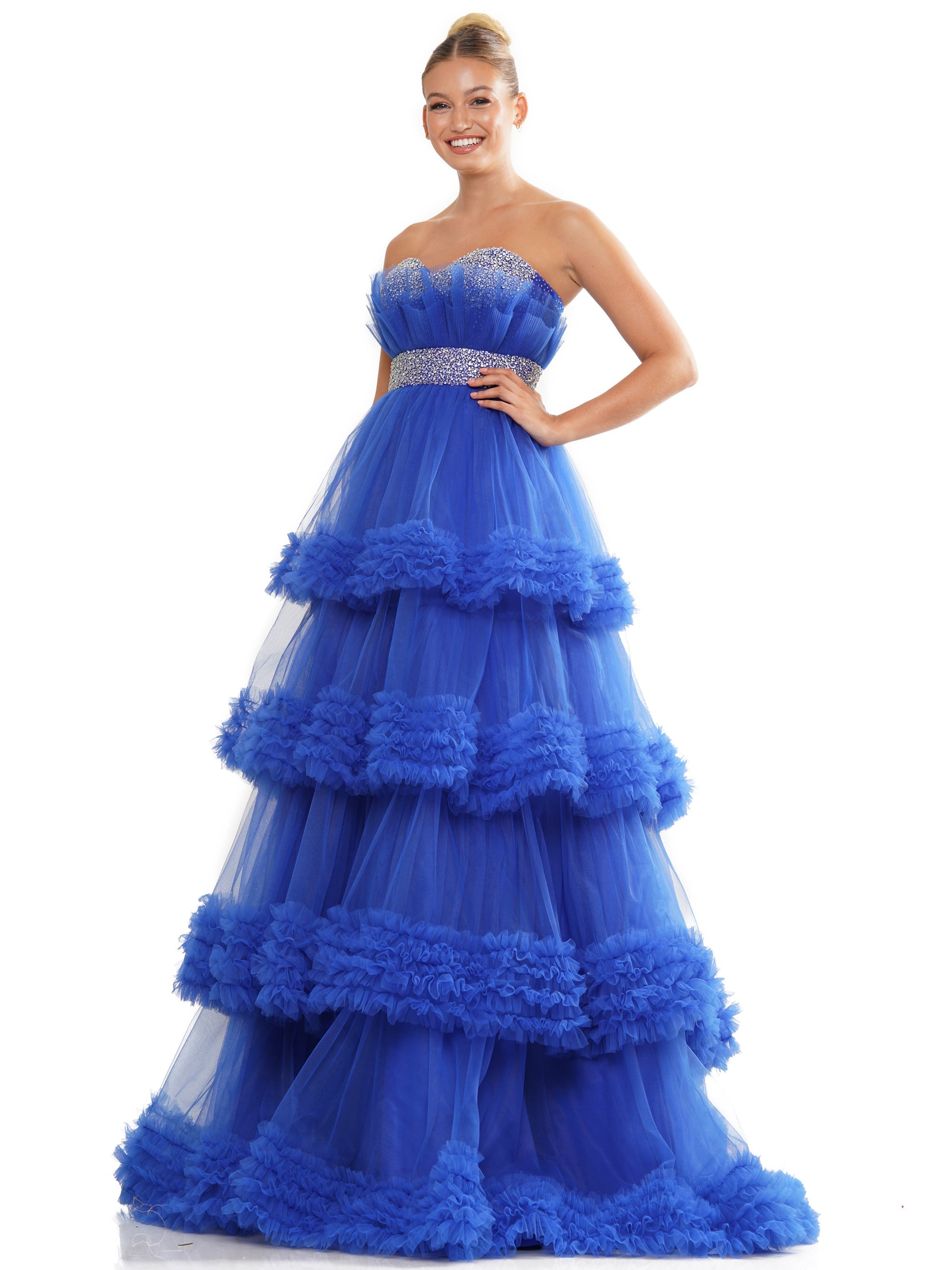 Prom Dresses Prom Long Strapless Tiered Ball Gown  Royal