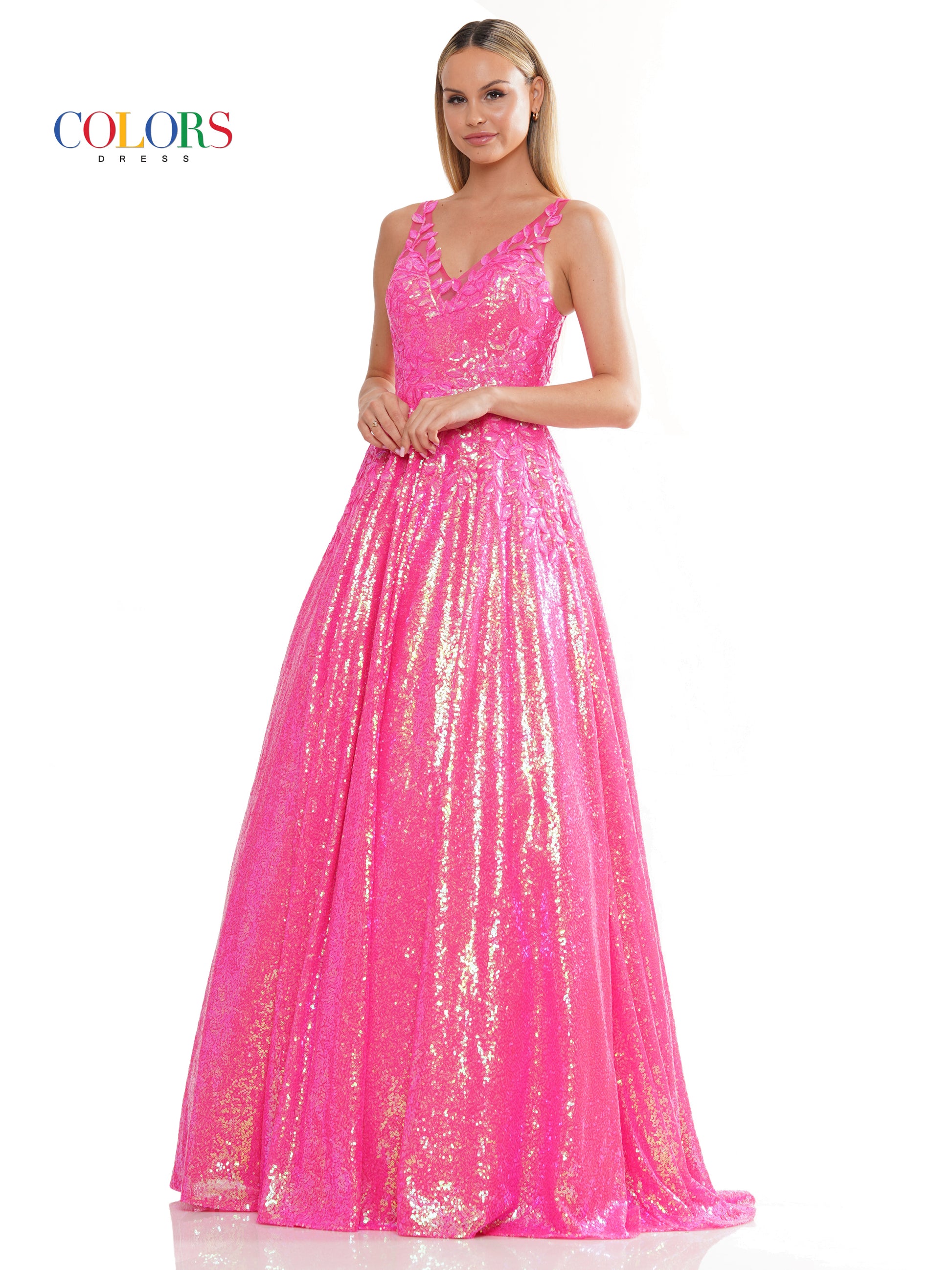 Colors 3246 Long Sleeveless Sequin Prom Ball Gown