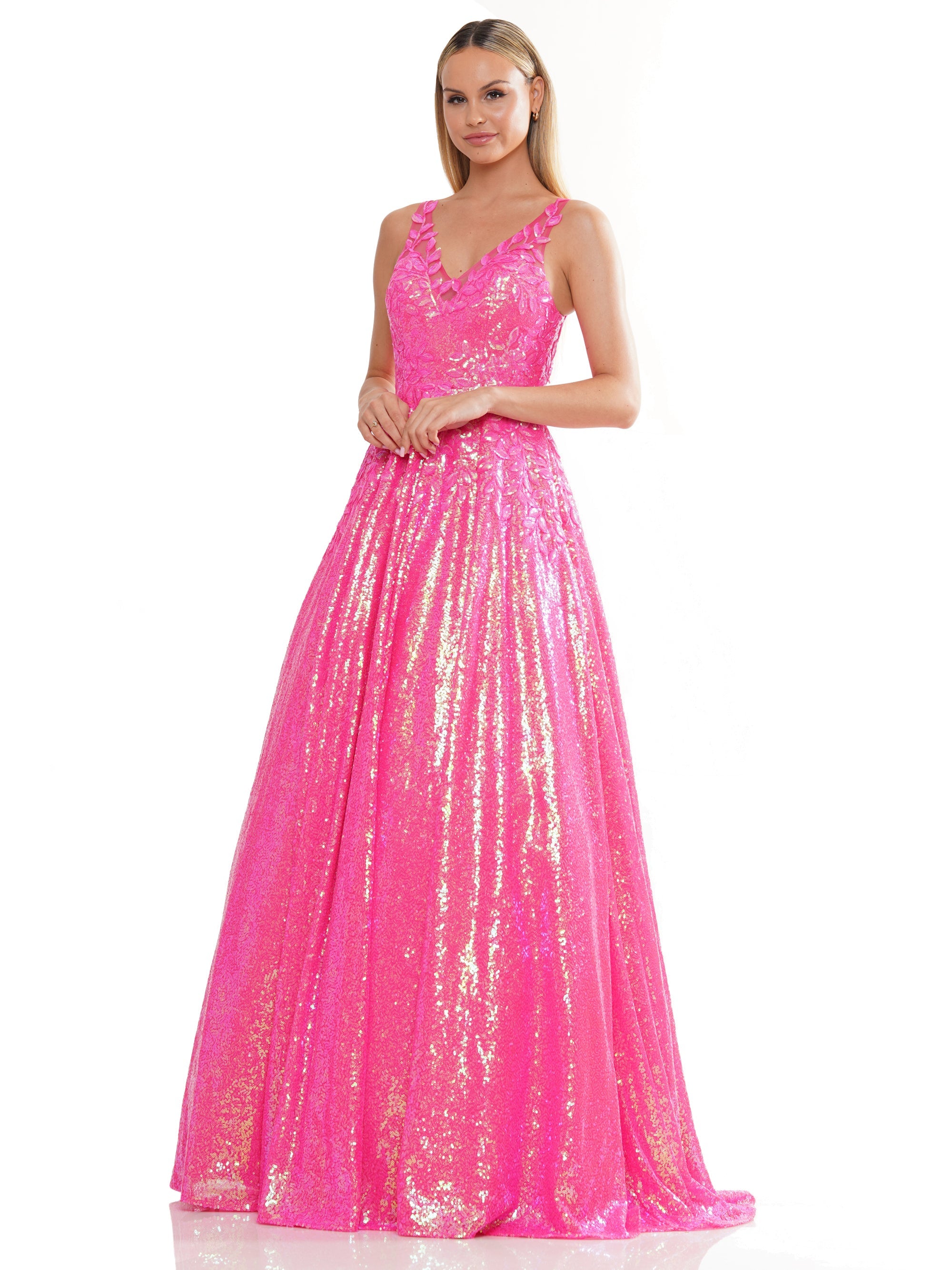 Prom Dresses Long Sleeveless Sequin Prom Ball Gown Pink
