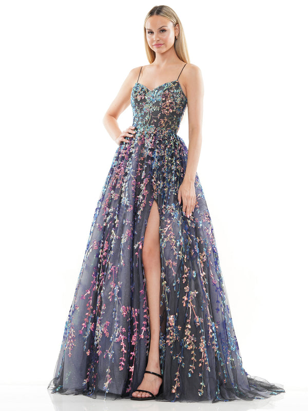 Colors 3247 Long Spaghetti Strap Sequin Prom Ball Gown