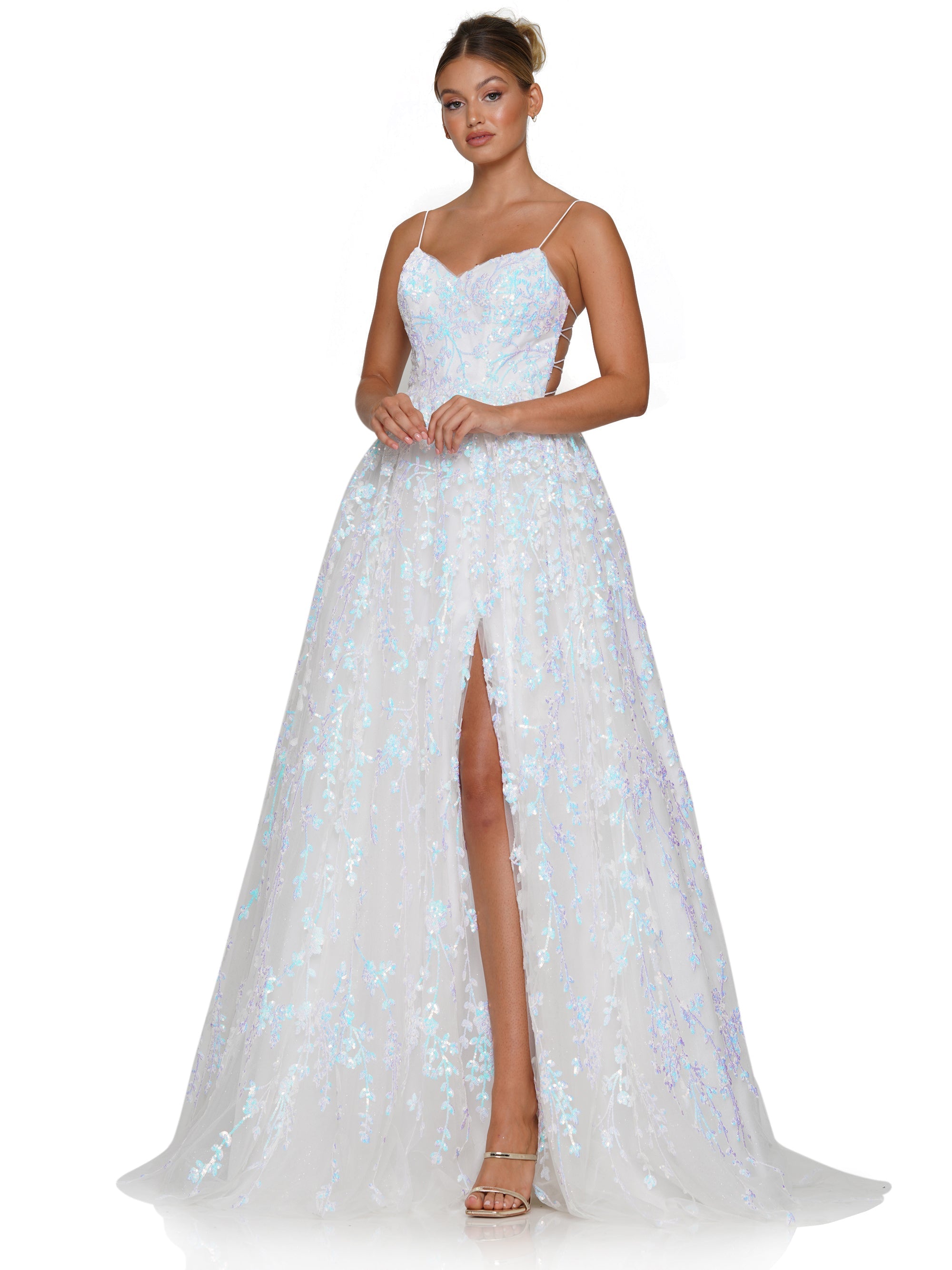 Colors 3247 Long Spaghetti Strap Sequin Prom Ball Gown