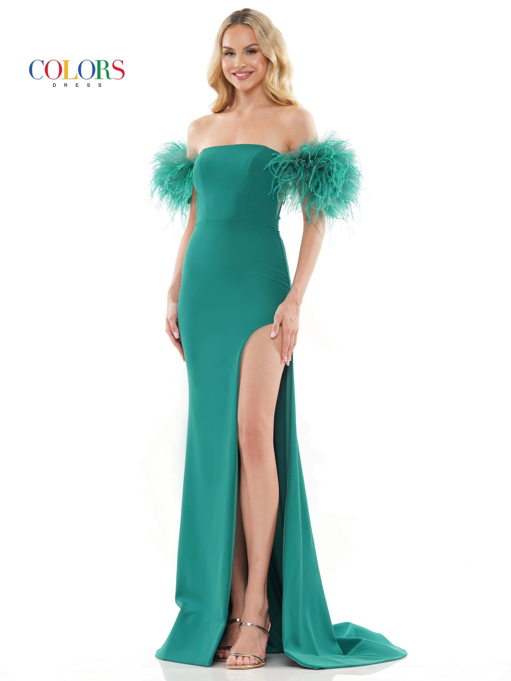 Colors 3250 Long Off Shoulder Formal Fitted Prom Dress