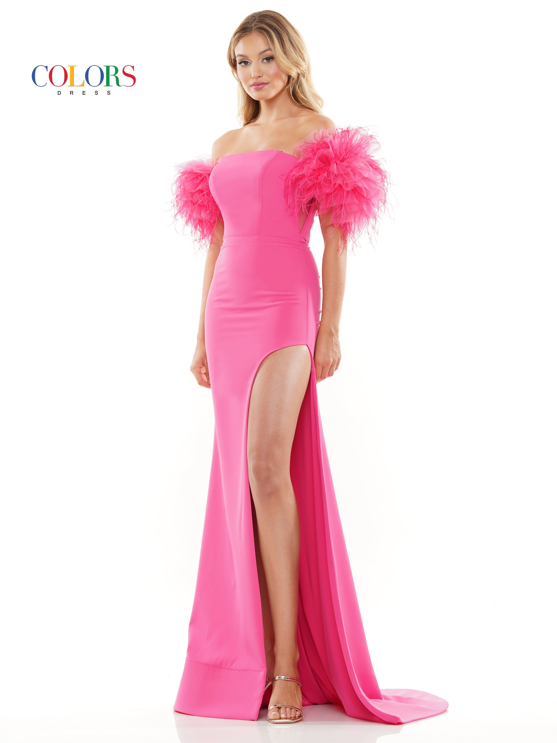 Colors 3250 Long Off Shoulder Formal Fitted Prom Dress
