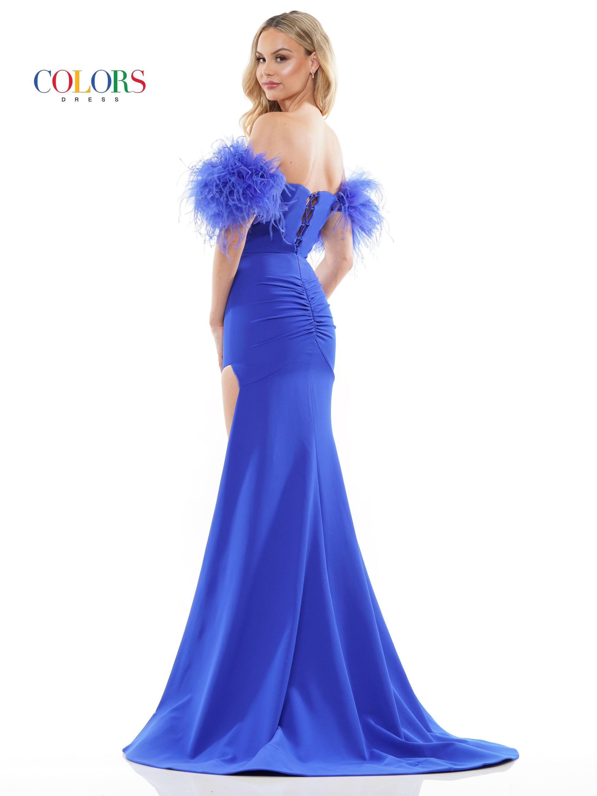 Colors 3250 Long Off Shoulder Formal Fitted Prom Dress