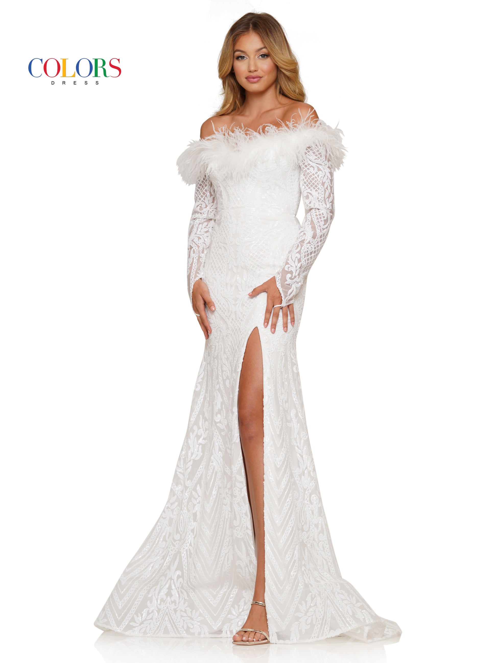 Colors 3257 Long Off Shoulder Formal Fitted Prom Dress