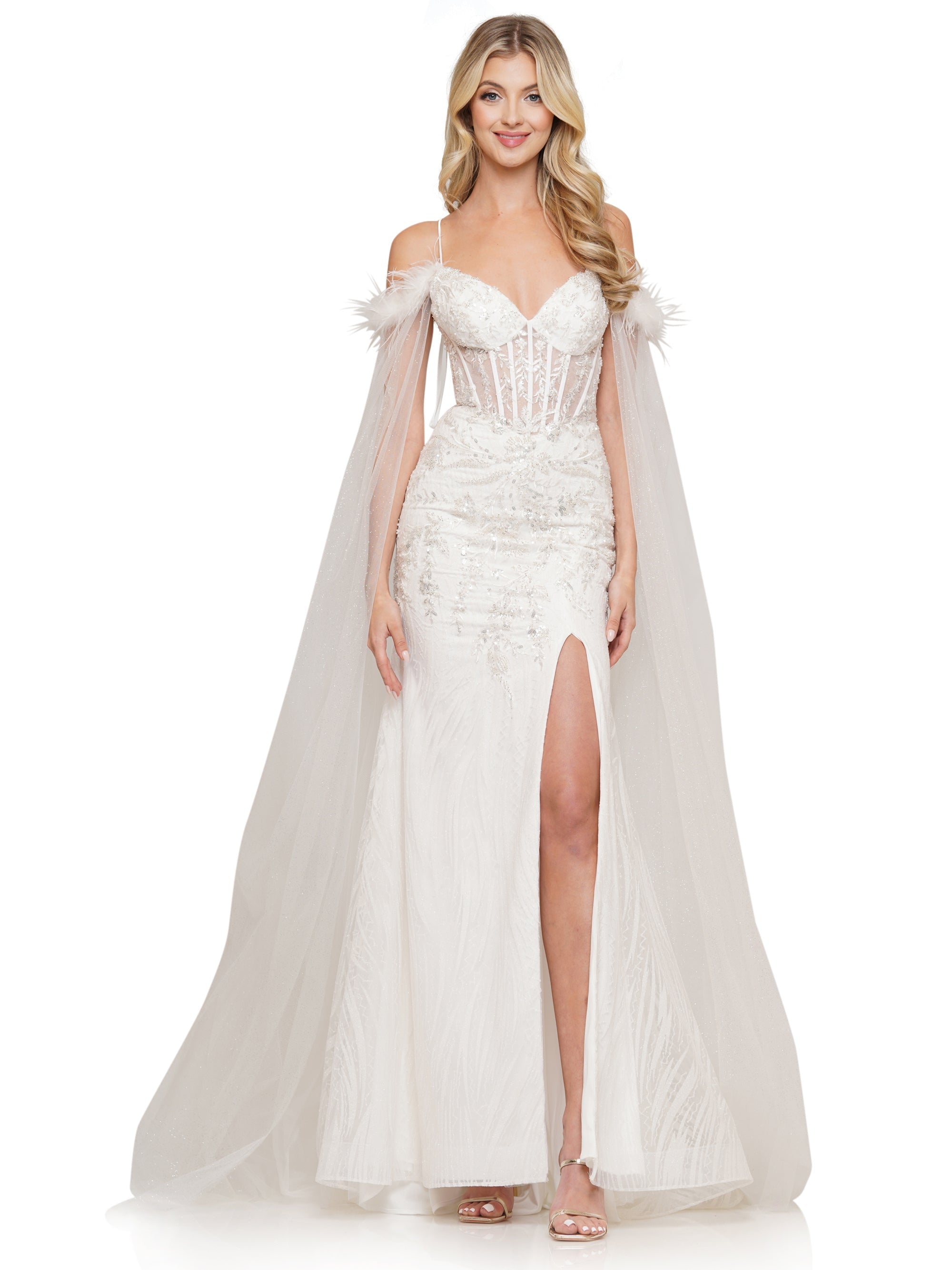 Prom Dresses Long Formal Glitter Mesh Prom Dress Off White
