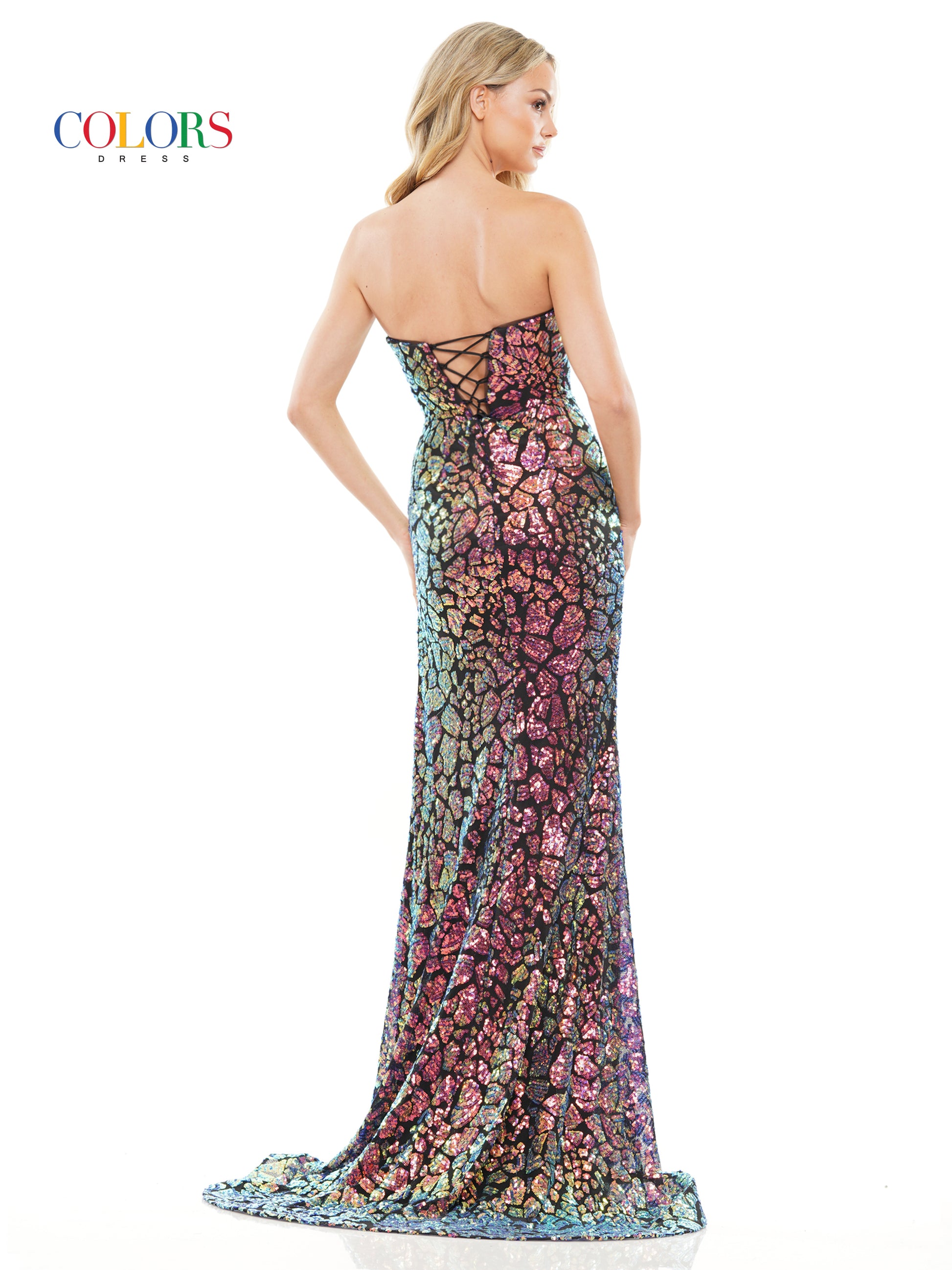 Colors 3259 Long Fitted Off Shoulder Feather Prom Dress