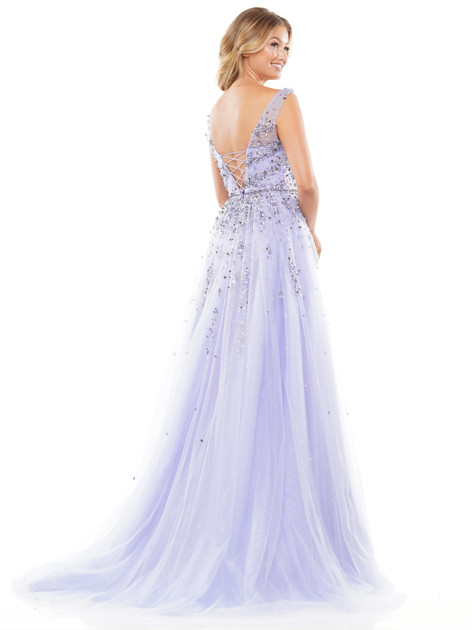 Prom Dresses Long Sleeveless Formal Beaded Mesh Prom Dress Lavender