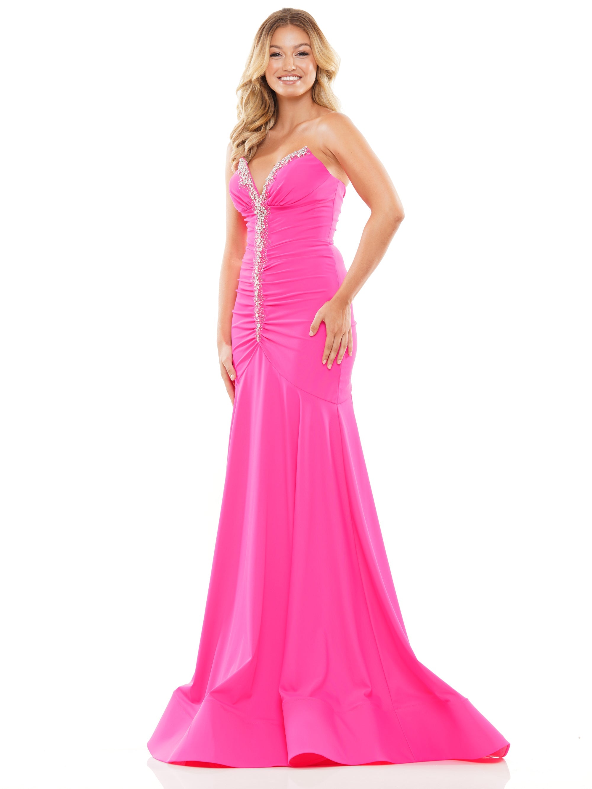 Prom Dresses Long Strapless Formal Fitted Prom Dress Hot Pink