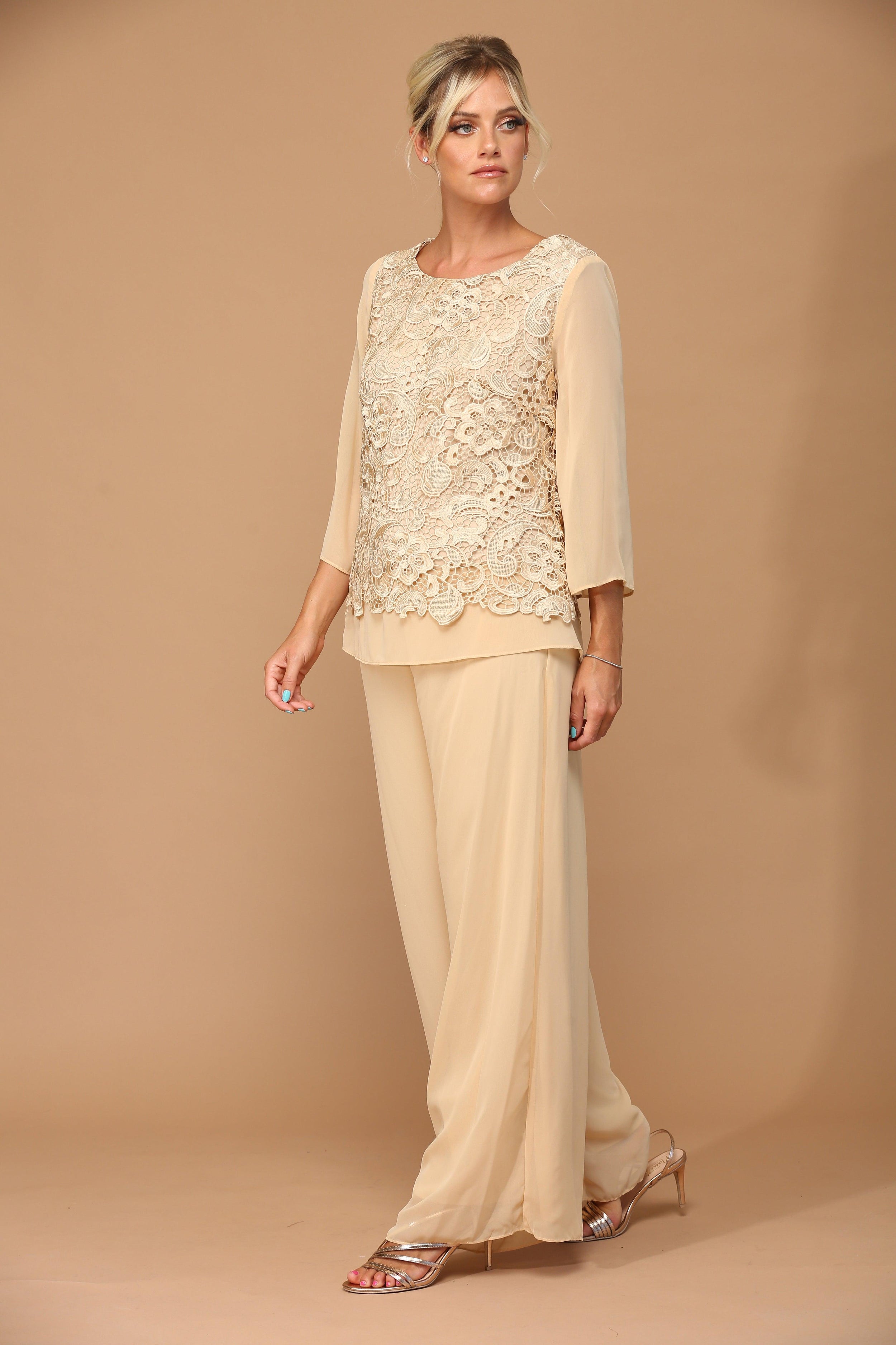 Formal Mother of the Bride Lace Pant Suit