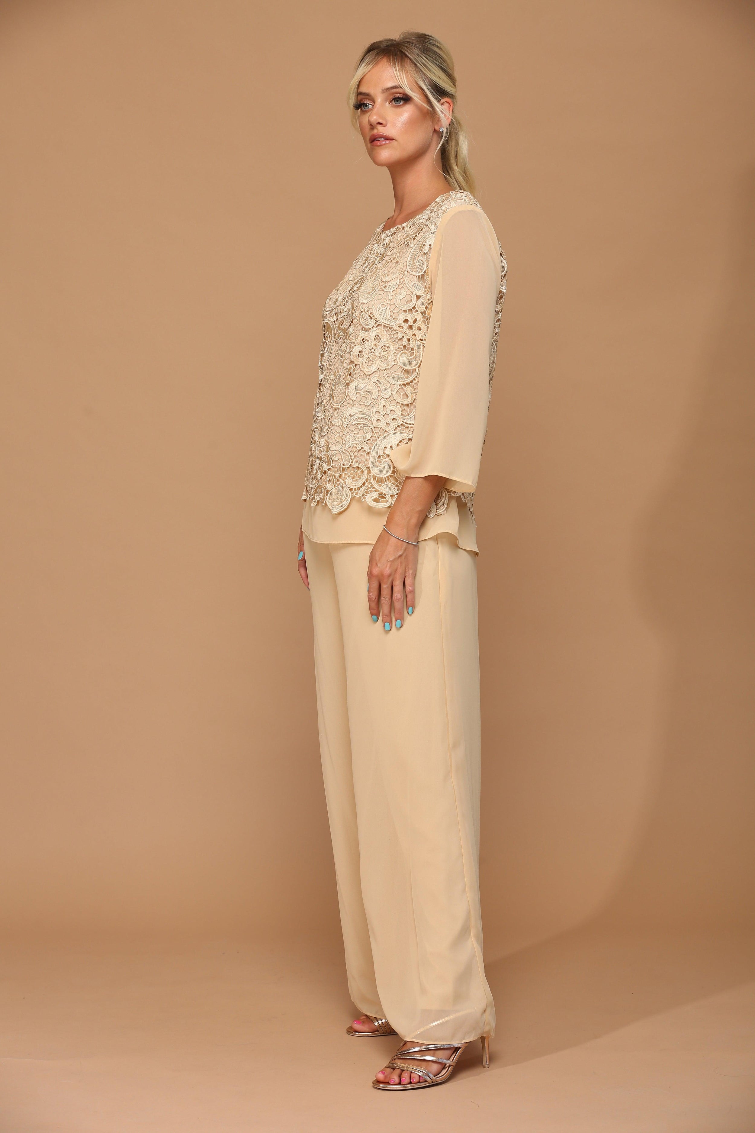 Womens Two Piece Pants Mother Of The Bride Pant Suits Lace Tops