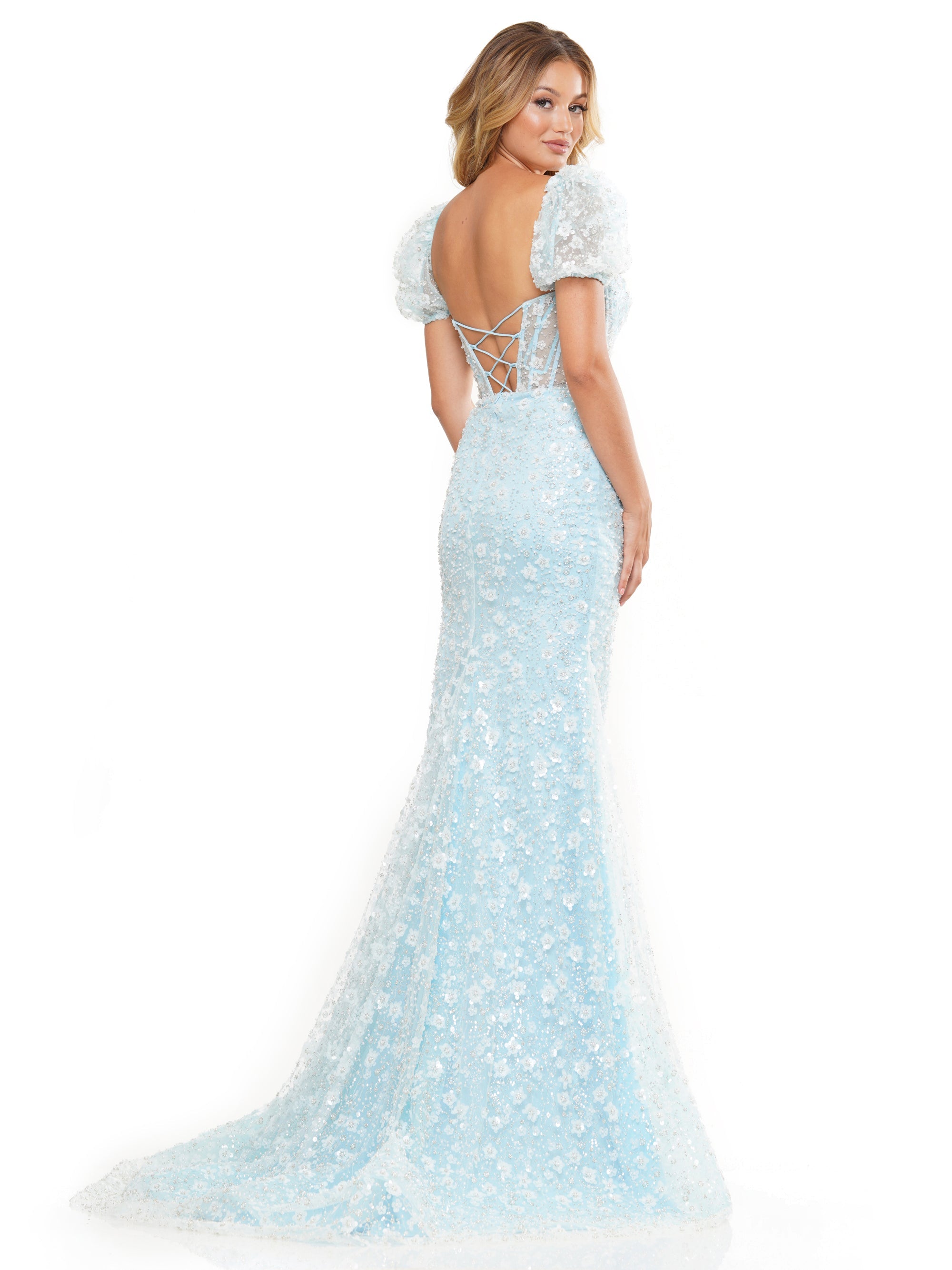 Prom Dresses Long Formal Fitted Sequin Mesh Prom Dress Light Blue