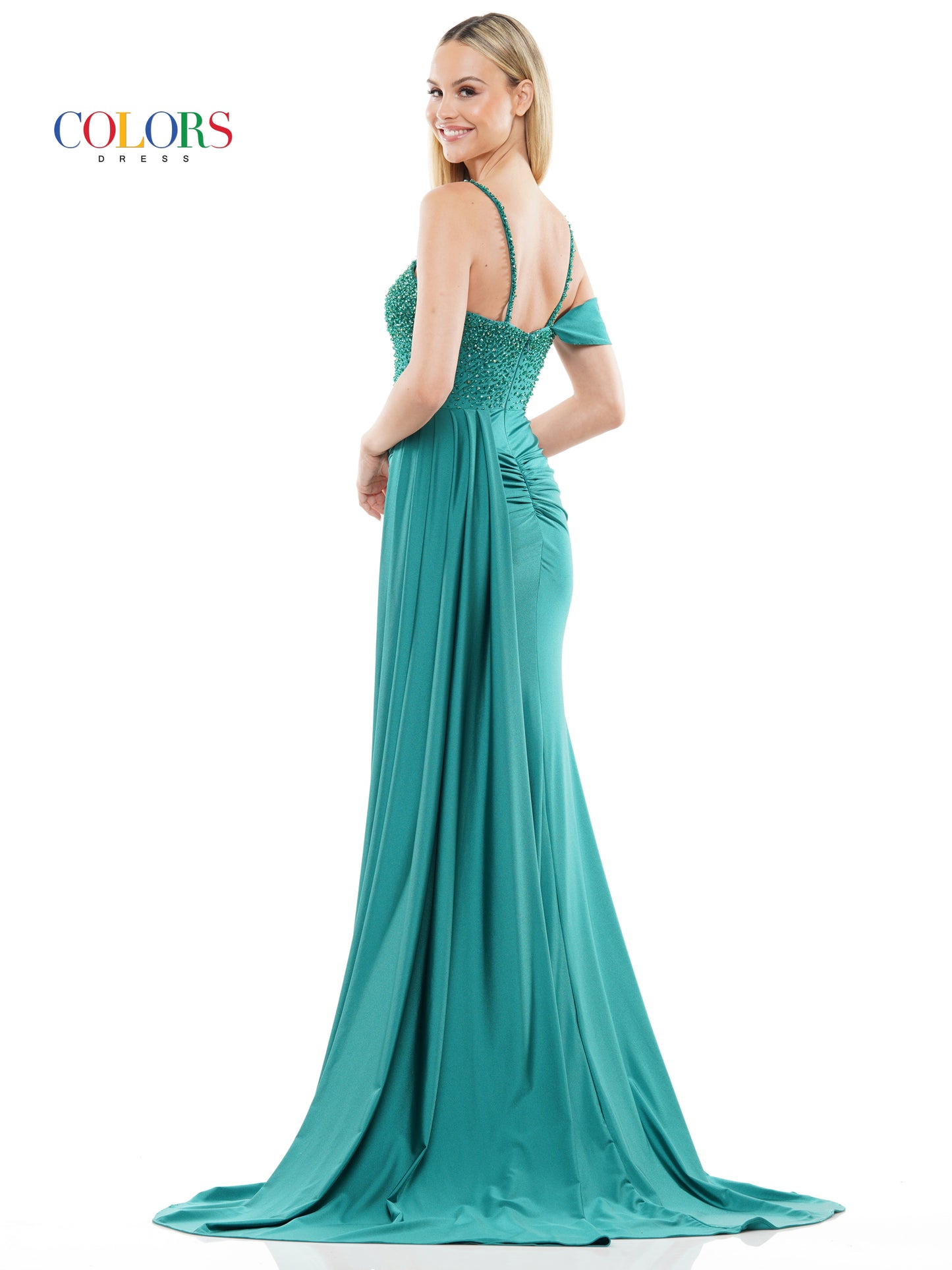 Prom Dresses Long Beaded Slit Drape Skirt Prom Dress  Emerald