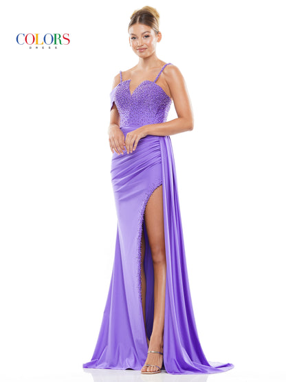 Prom Dresses Long Beaded Slit Drape Skirt Prom Dress  Ultra Violet