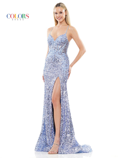 Prom Dresses Long Sequin Corset Top Front Slit Prom Dress  Blue