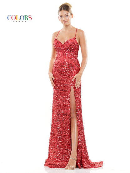 Prom Dresses Long Sequin Corset Top Front Slit Prom Dress  Red