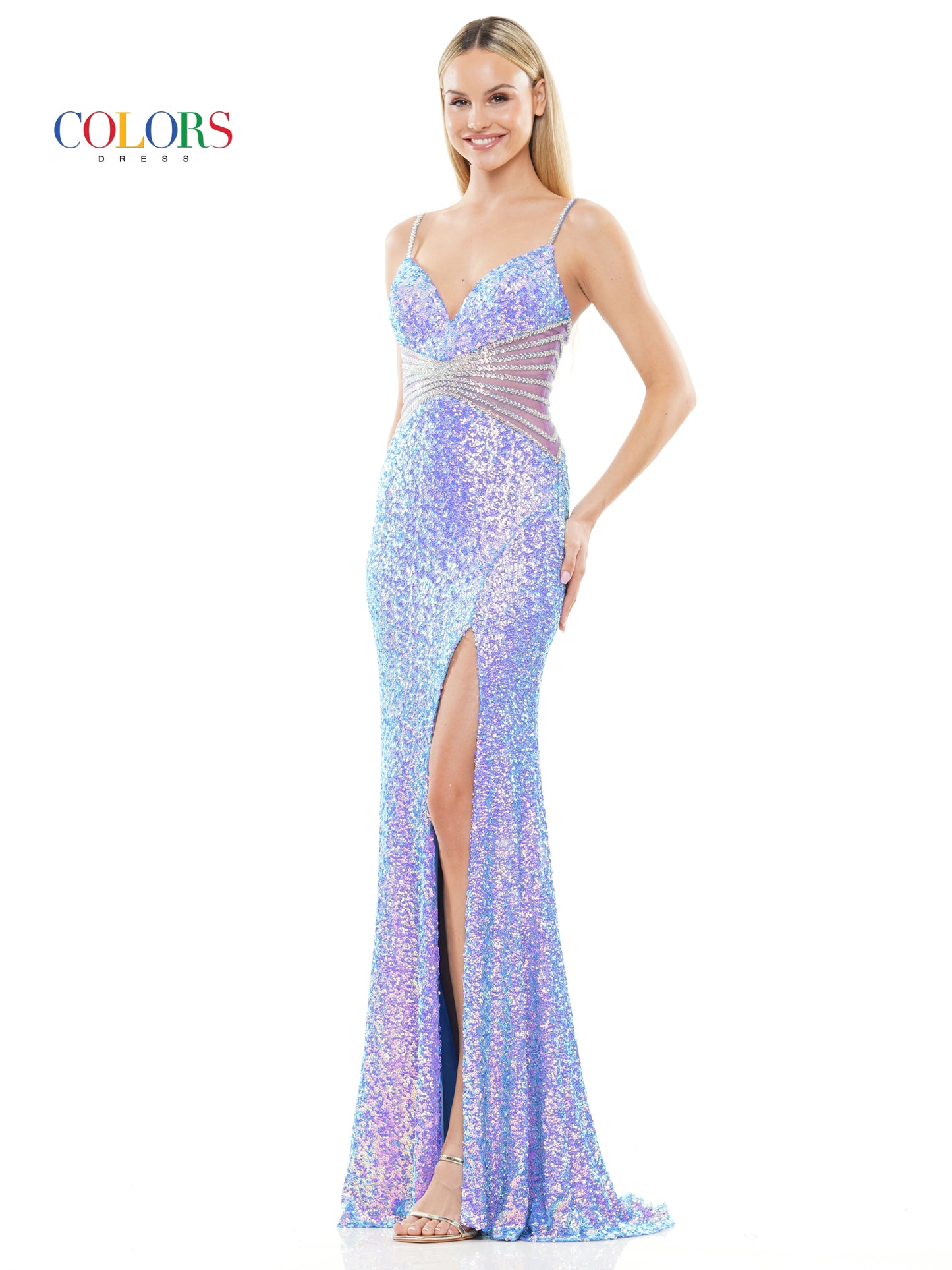 Prom Dresses Long Sequin Front Slit Spaghetti Strap Prom Dress  Lilac