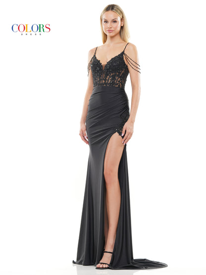 Prom Dresses Long Beaded Corset Bodice Front Slit Prom Dress  Black