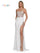 Prom Dresses Long Lace Corset Bodice Slit Satin Prom Dress  Off White