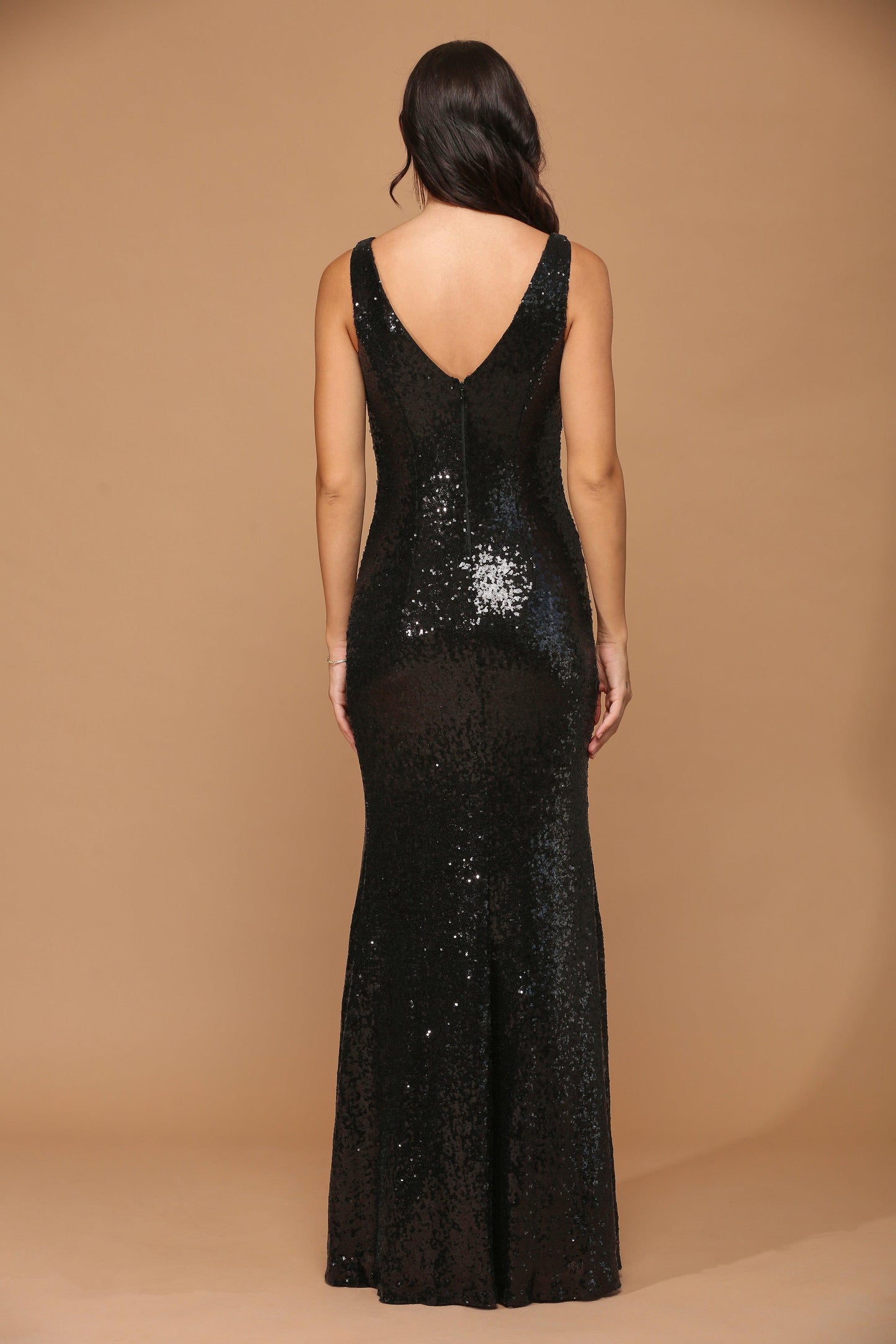 Long Formal Sleeveless Sequins Fitted Dress